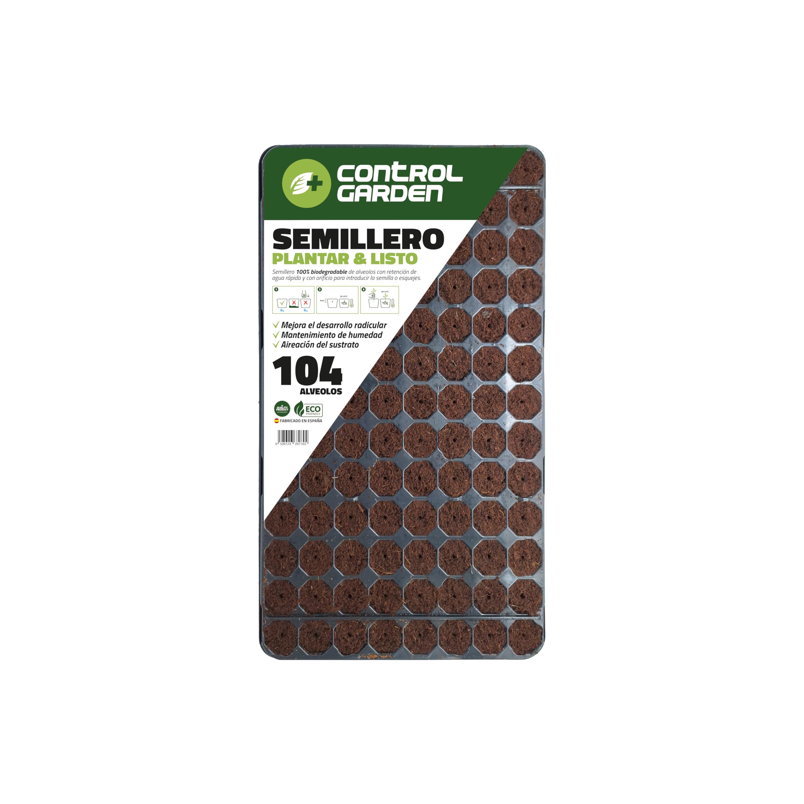 Bandeja de Semilleros de Germinación 104 Alveólos | Propagador de Semillas con Tierra y Orificio para Semilla o Planta | Mejor Desarrollo Raíces | Biodegradable