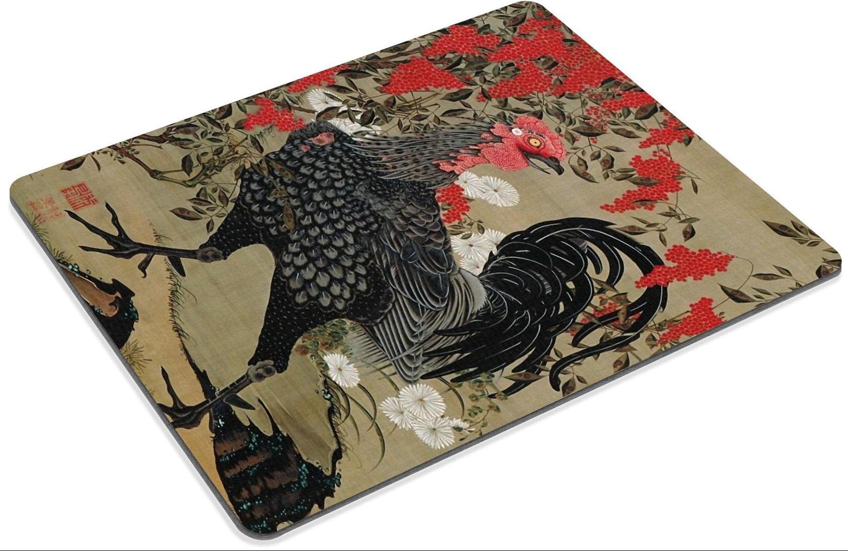 MSD Mouse Pad Nandina and Rooster from the Colorful Realm of Living Beings by Ito Jakuchu Customized Desktop Laptop Gaming Mousepads