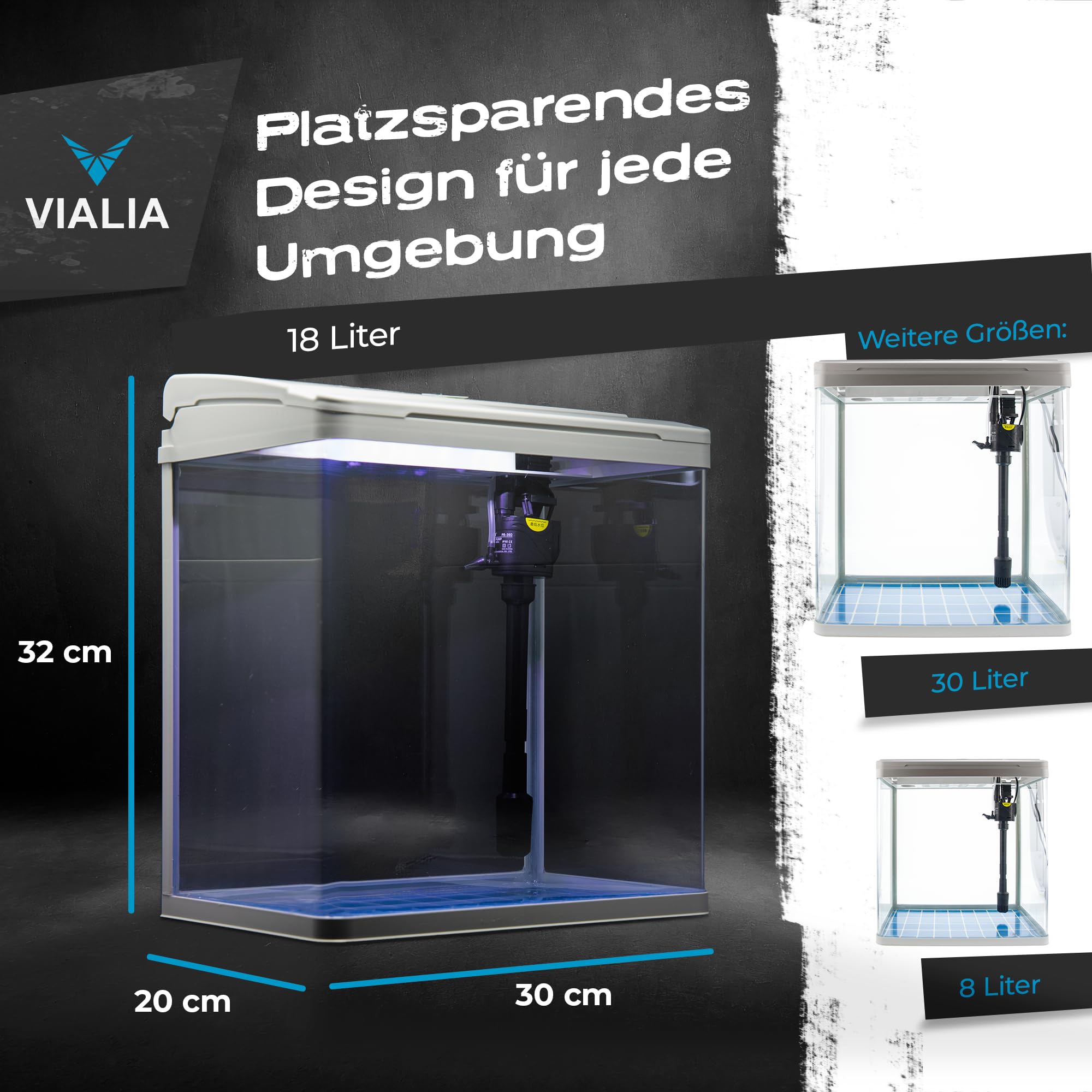 Aquarium Komplettset 18L Weiß mit LED Beleuchtung Pumpe Filter 30x20x32 cm Nano Aquarium Gebogenes Panoramaglas