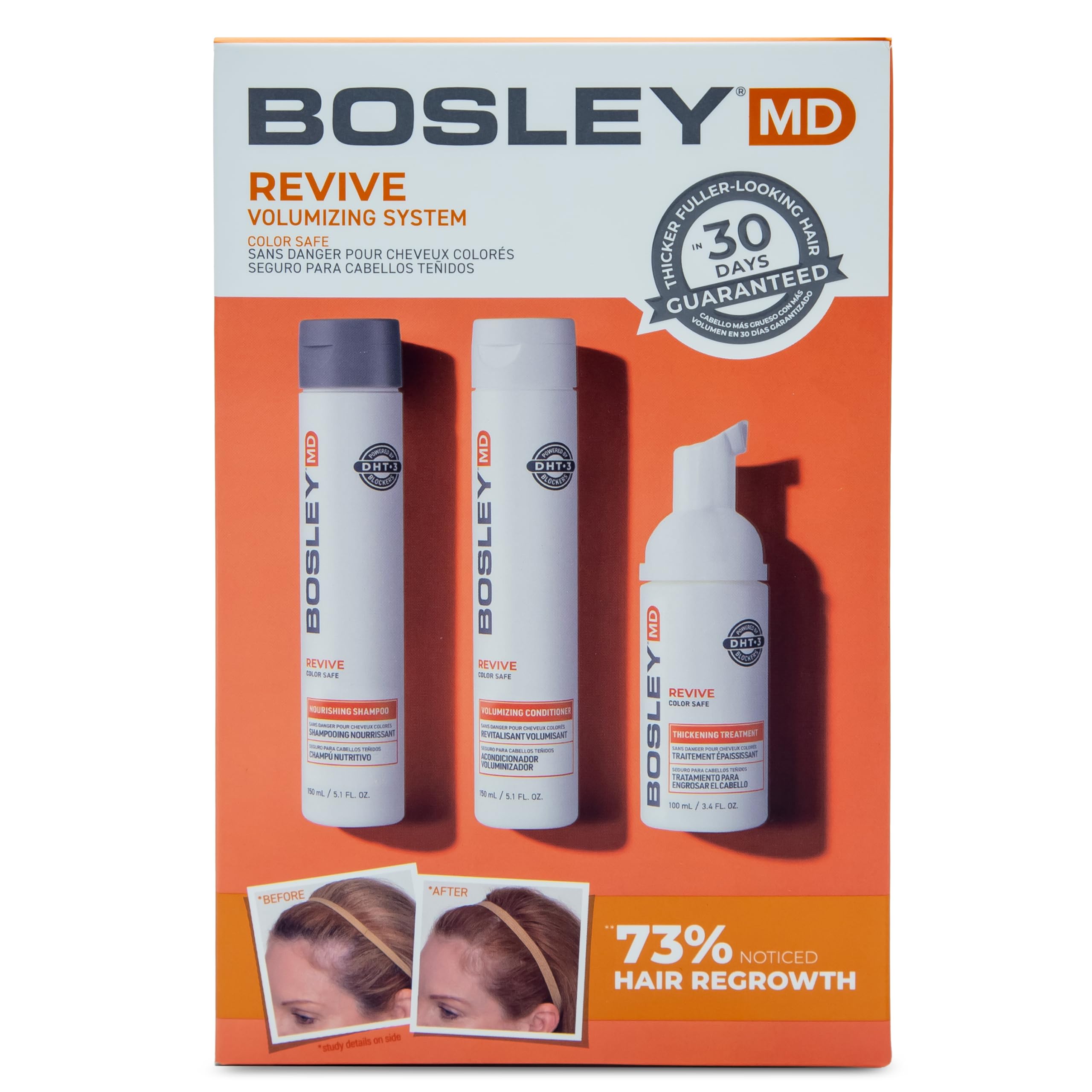 BosleyMD BosRevive Color-Safe Hair Care Kit for Thinning Hair, Starter Size (30 Days) – Shampoo, Conditioner & Thickening Treatment with Biotin, Panthenol & Botanical Extracts