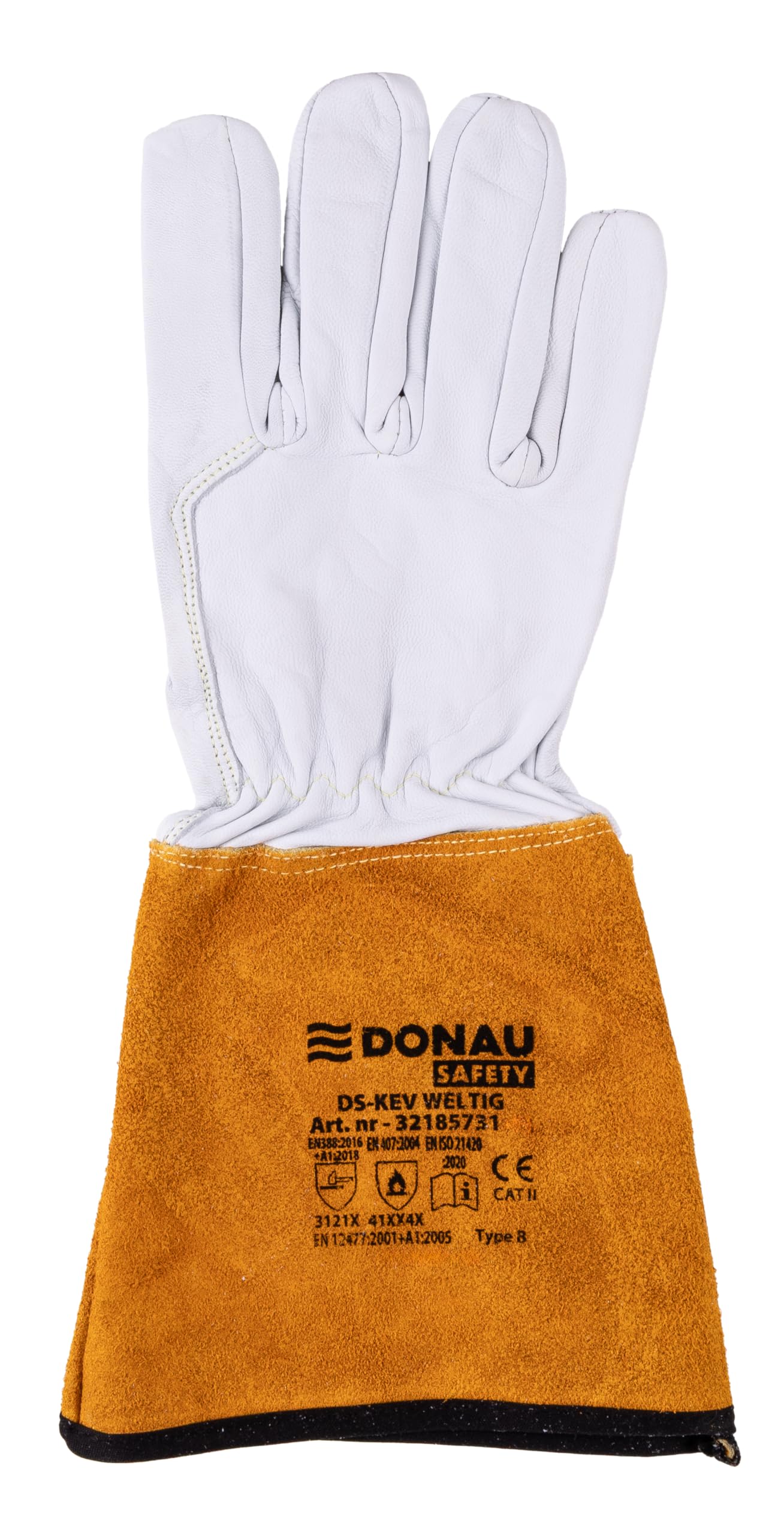 DONAU SAFETY Rękawica spawalnicza ze skóry koziej do spawania TIG/Kevlar/rozmiar 11/XXL, 1 para/Softouch, bardzo miękkie i przyjemne rękawice robocze, skórzane/rękawice ochronne