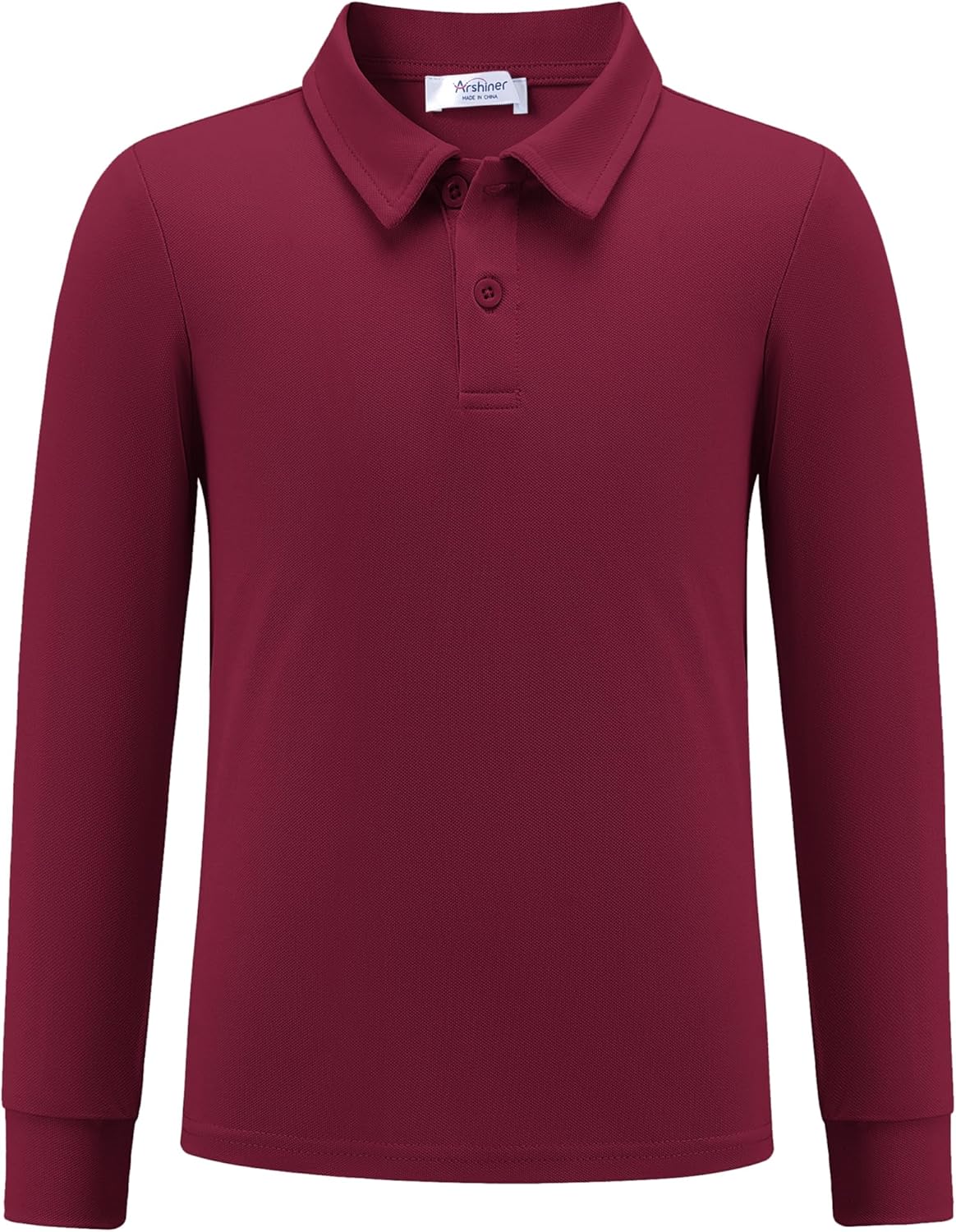 Arshiner Boys Long Sleeve Polo Shirt Performance School Uniform Pique Button Closure Shirt Size 5-12 Years
