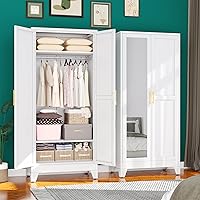 Vista 9 de Armario de metal de 71 pulgadas, armario de almacenamiento de ropa de acero con espejo y estantes ajustables, armario de almacenamiento de acero