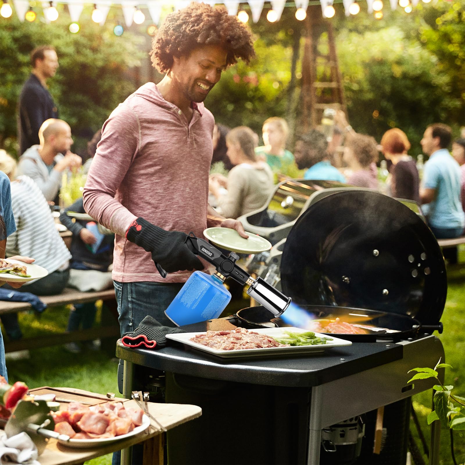 Sondiko Flambierbrenner Propanbrenner L8010, Sous Vide, Bunsenbrenner Lagerfeueranlasser, Gasbrenner von Steak, Grillen, Schweißen (schwarz, grau) Propantank nicht inbegriffen