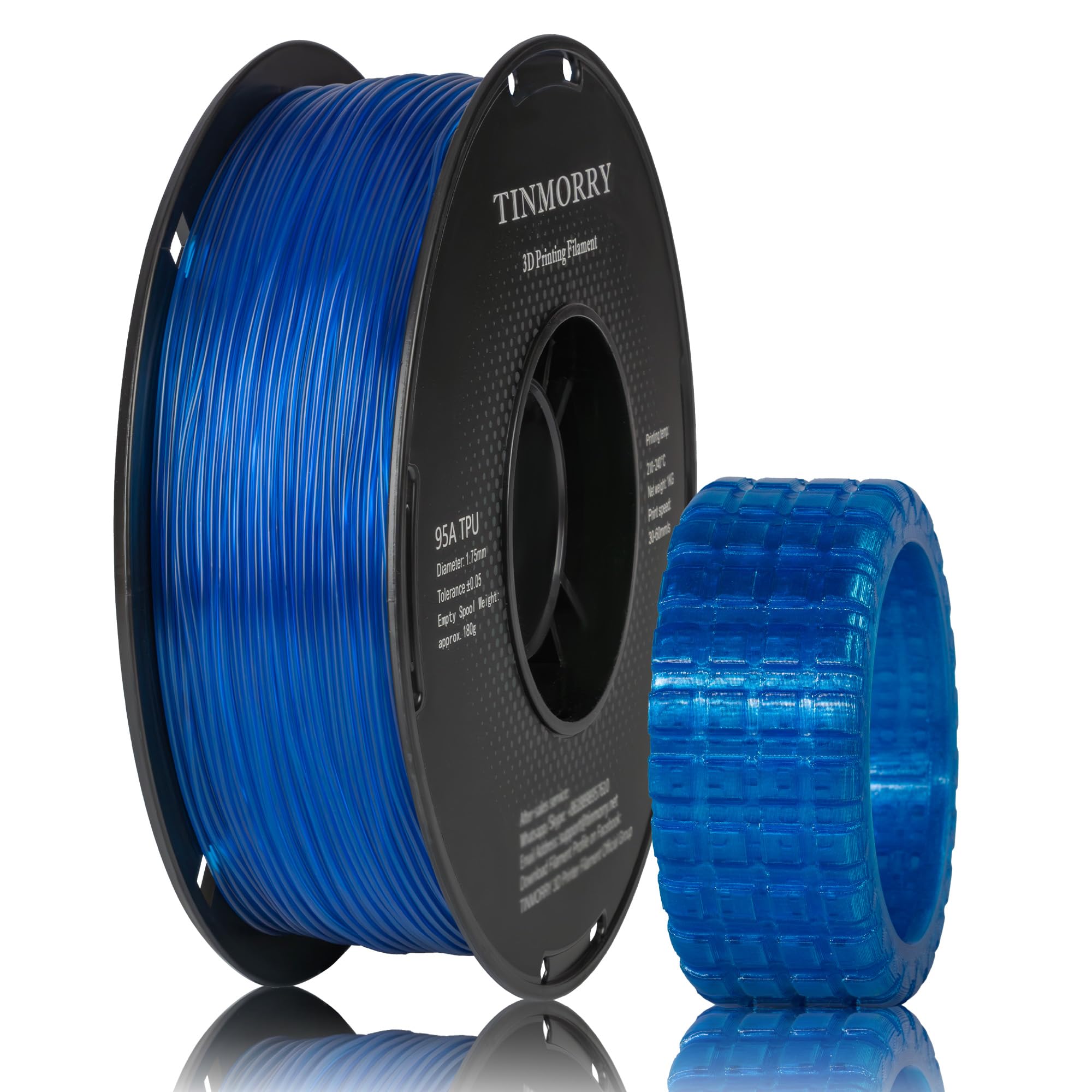 TINMORRY TPU Filament 1.75mm, TPU 95A Flexible 3D Printer Filament with Glossy Finish, Suitable for Most FDM 3D Printers, 1kg Spool (2.2 lbs),