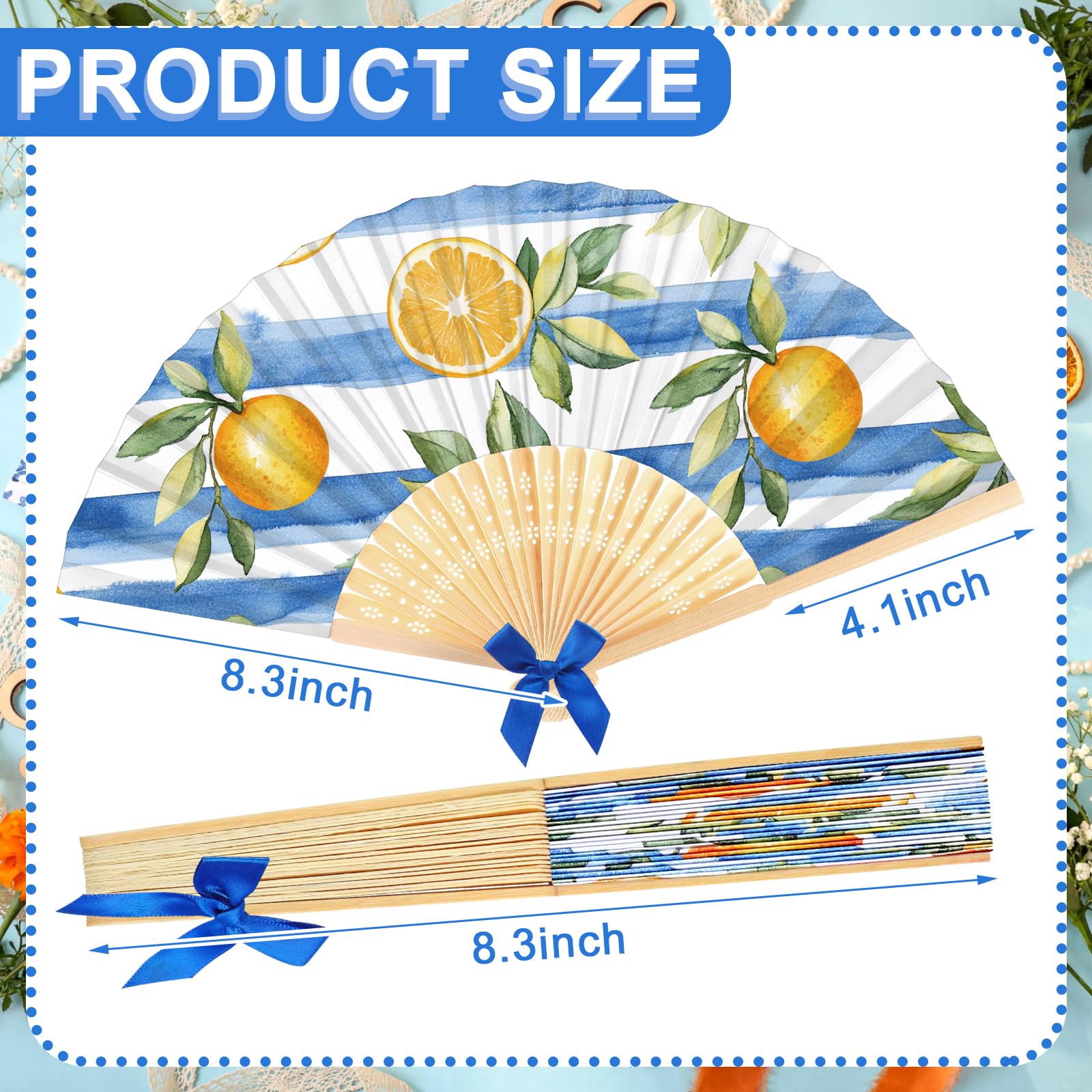 Roowest Amalfi Coast Capri Positano Lemon Faltbarer Handfächer Großpackung Sommer Mediterran Partyzubehör Faltbare Zitronenmuster Handfächer für Babyparty, Hochzeit, Geburtstag, Dekorationen