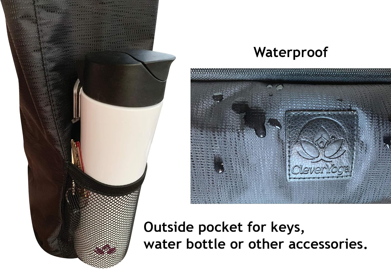 Black Yoga Mat Bag with Full Zip, Waterproof with Adjustable Carrying Strap - Fits Most Pilates, Yoga and Exercise Mats with Side Pocket for Extra Storage