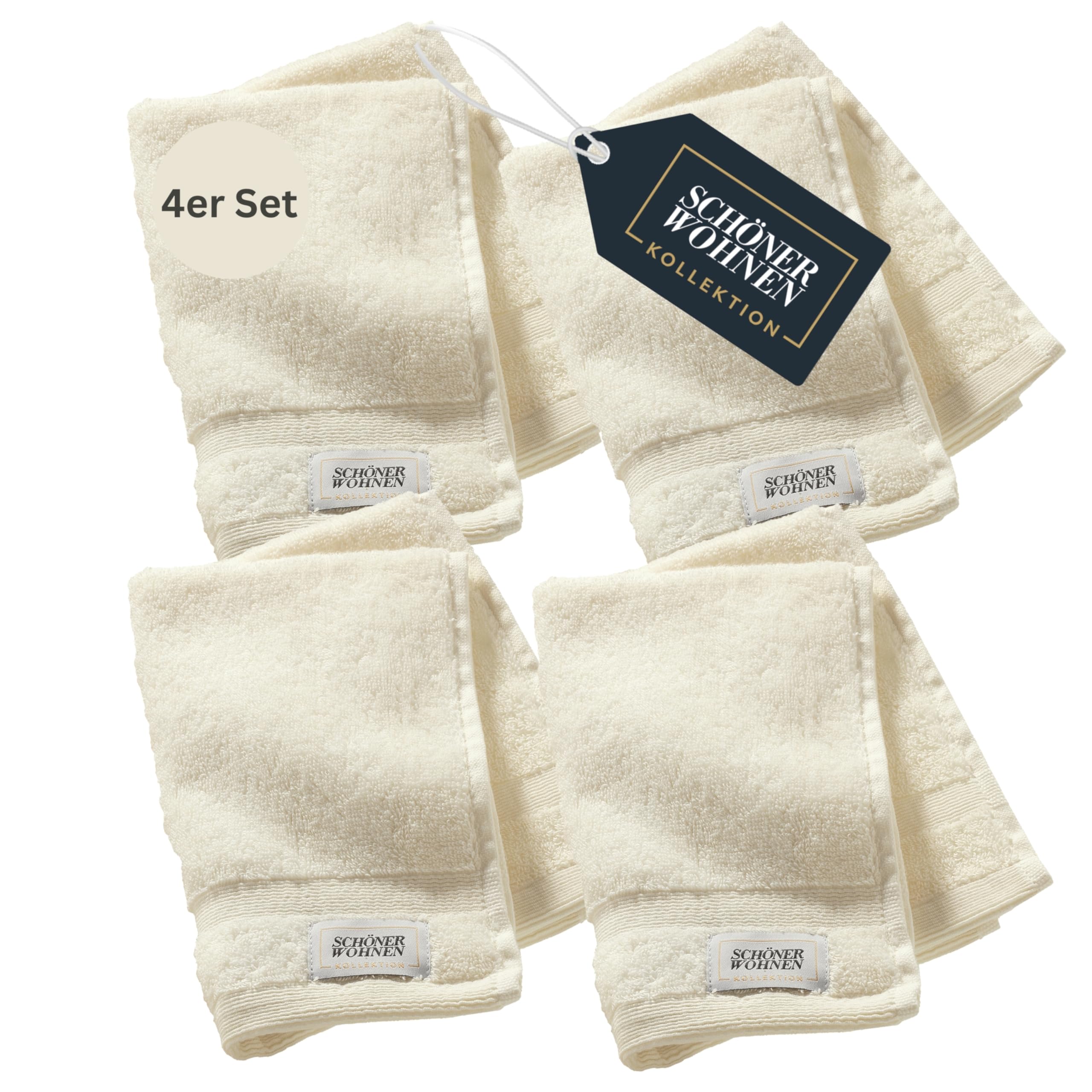 SCHÖNER WOHNEN 4er Set Premium Gästehandtuch 30x50 cm - saugstark - Luxus Handtücher Weiß 4teilig - 100% Baumwolle - flauschig weich - als Handtuch-Set kombinierbar - Frottee Kinder - Öko-Tex