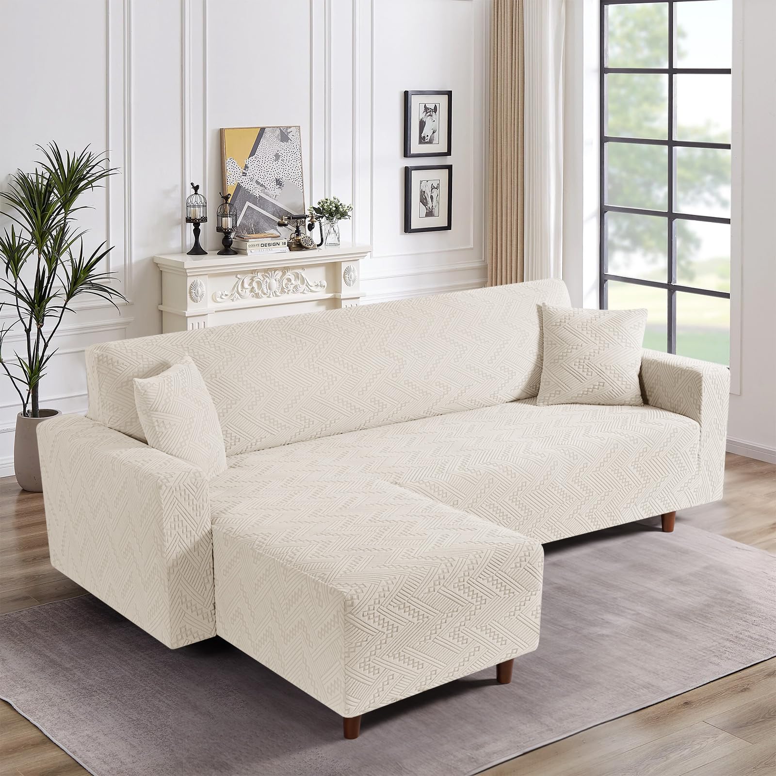 Stretch Couch Cover L Shape 1 Piece Sofa Cover with Left Chaise Lounge