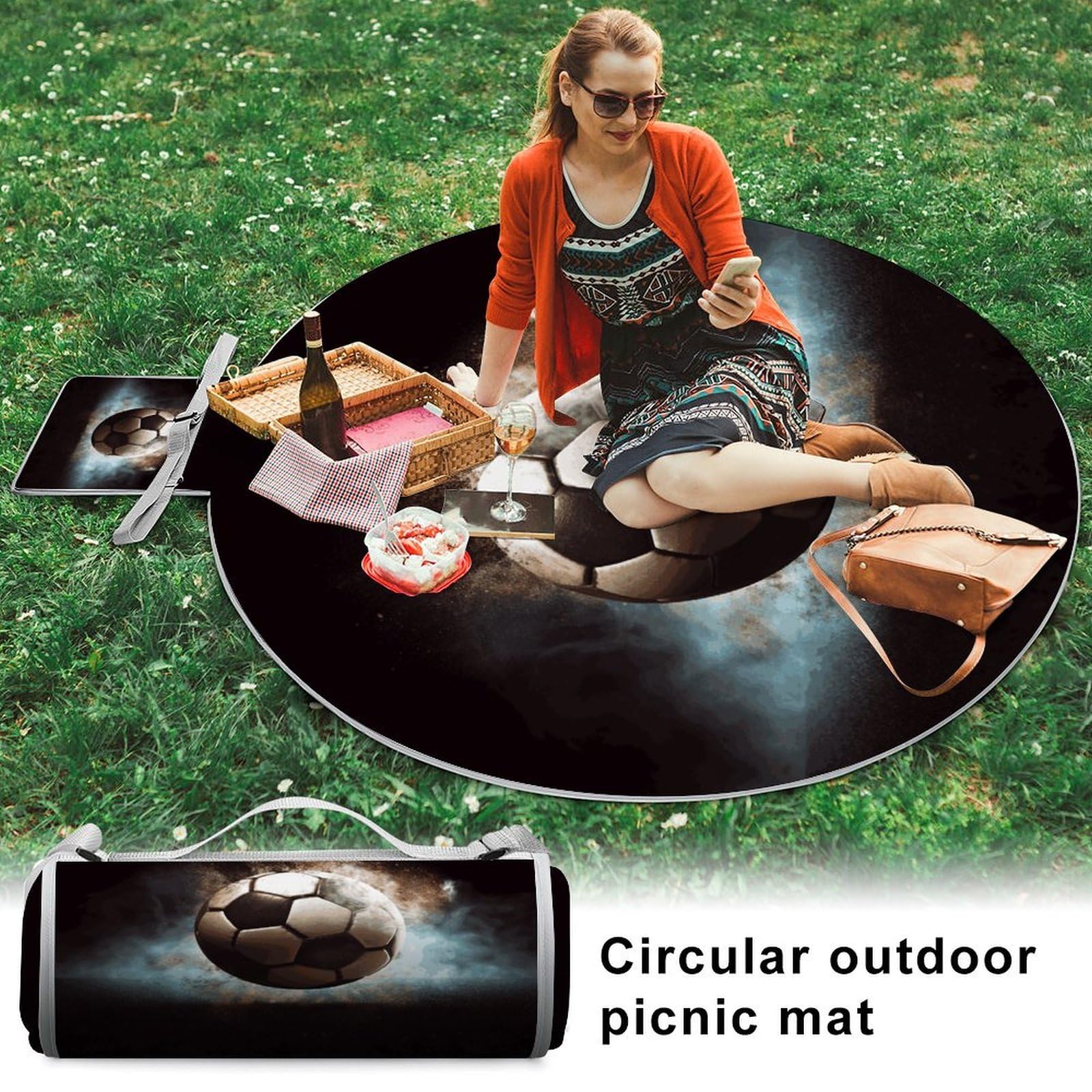 Coperte da picnic per sport e calcio, rotonde, pieghevoli, leggere, da spiaggia, impermeabile, coperta da esterno per primavera, estate, campeggio, parco, erba da viaggio