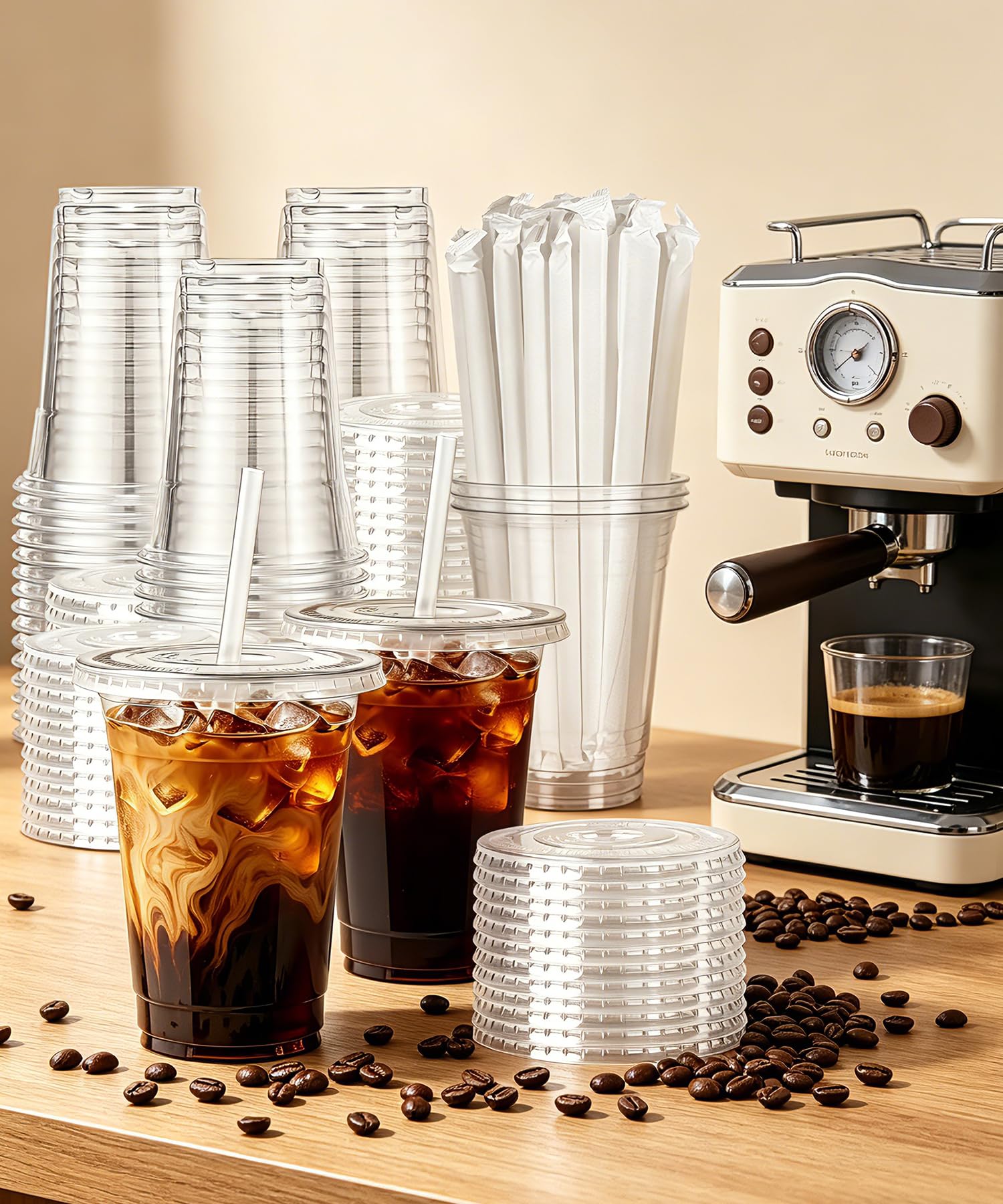 Ginkgo 50 Pack 16 oz Clear Plastic Cups with Lids and Straws — Amazon image 7