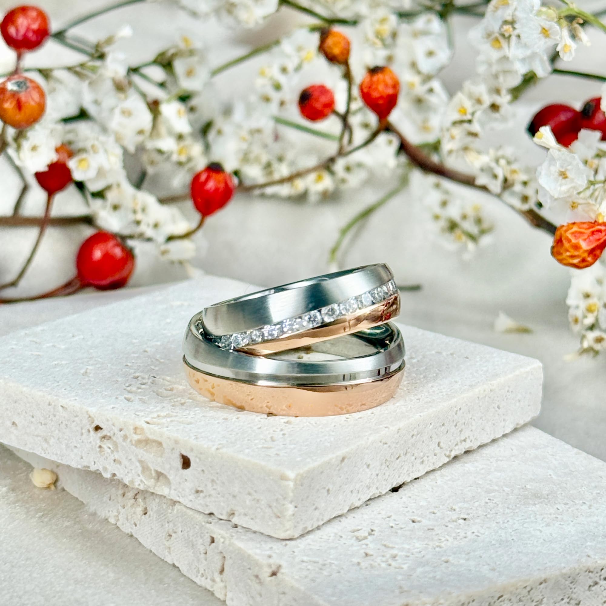 DOOSTI Damen Herren Ring Bicolor Silber Rosegold Edelstahl Damenring Herrenring als Partnerring Freundschaftsring Verlobungsring Mann Frau