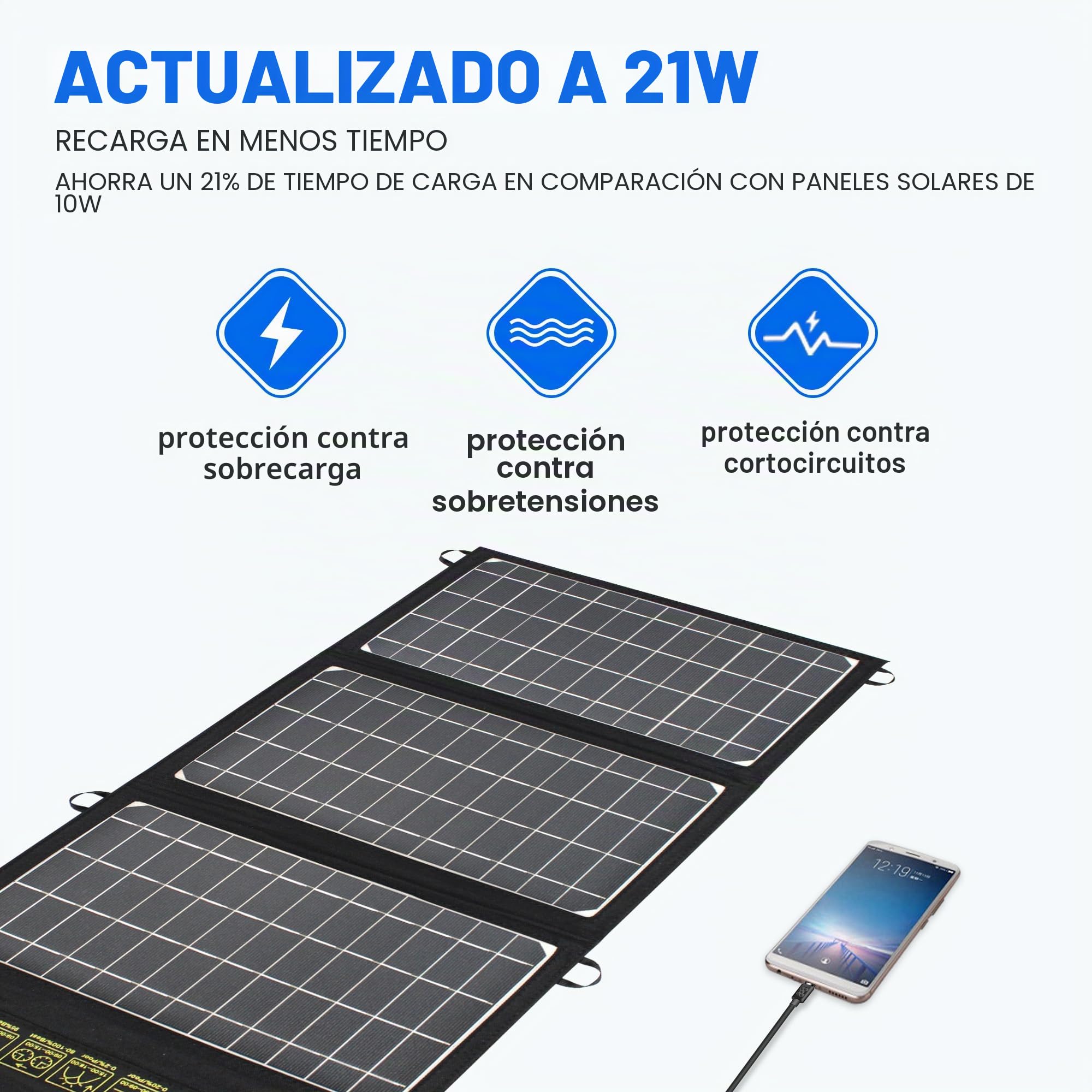 camping solar charger telefono 21W campismo panel solar portatil usb de 2 puertos USB Panel solar portátil impermeable para teléfonos móviles, tabletas y otros dispositivos digitales