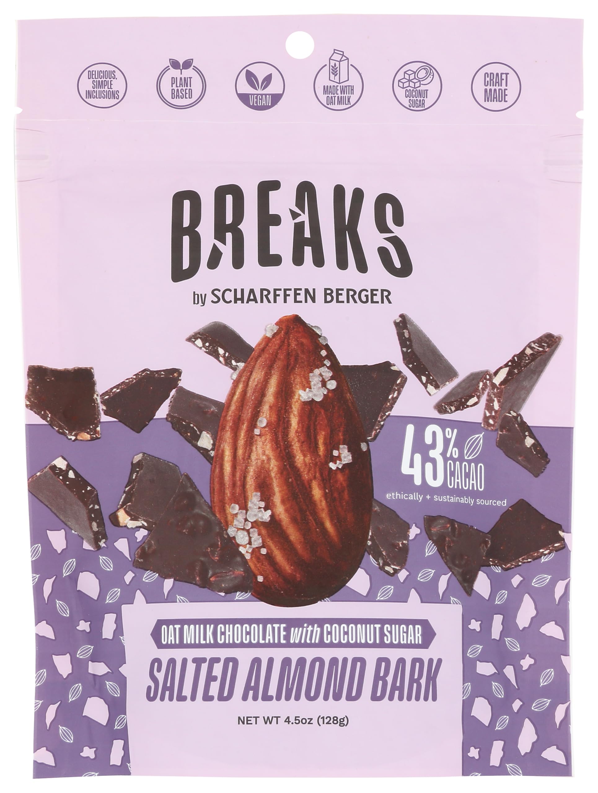 Scharffen Berger Salted Almond 43% Oat Milk Chocolate Bark, 4.5 Oz
