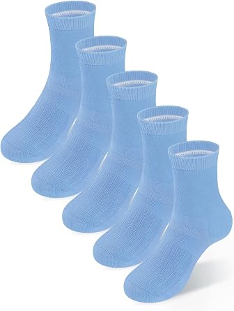 Kids Socks Crew Soft Combed Cotton Seamless Toe Boys Girls 5-Pack 4-18Years | Seamless Toes, Soft Combed Cotton, Breathable,Stretchy, Anti-Slip Design, Fits Well, Durable, Thick, Good Quality, True Size