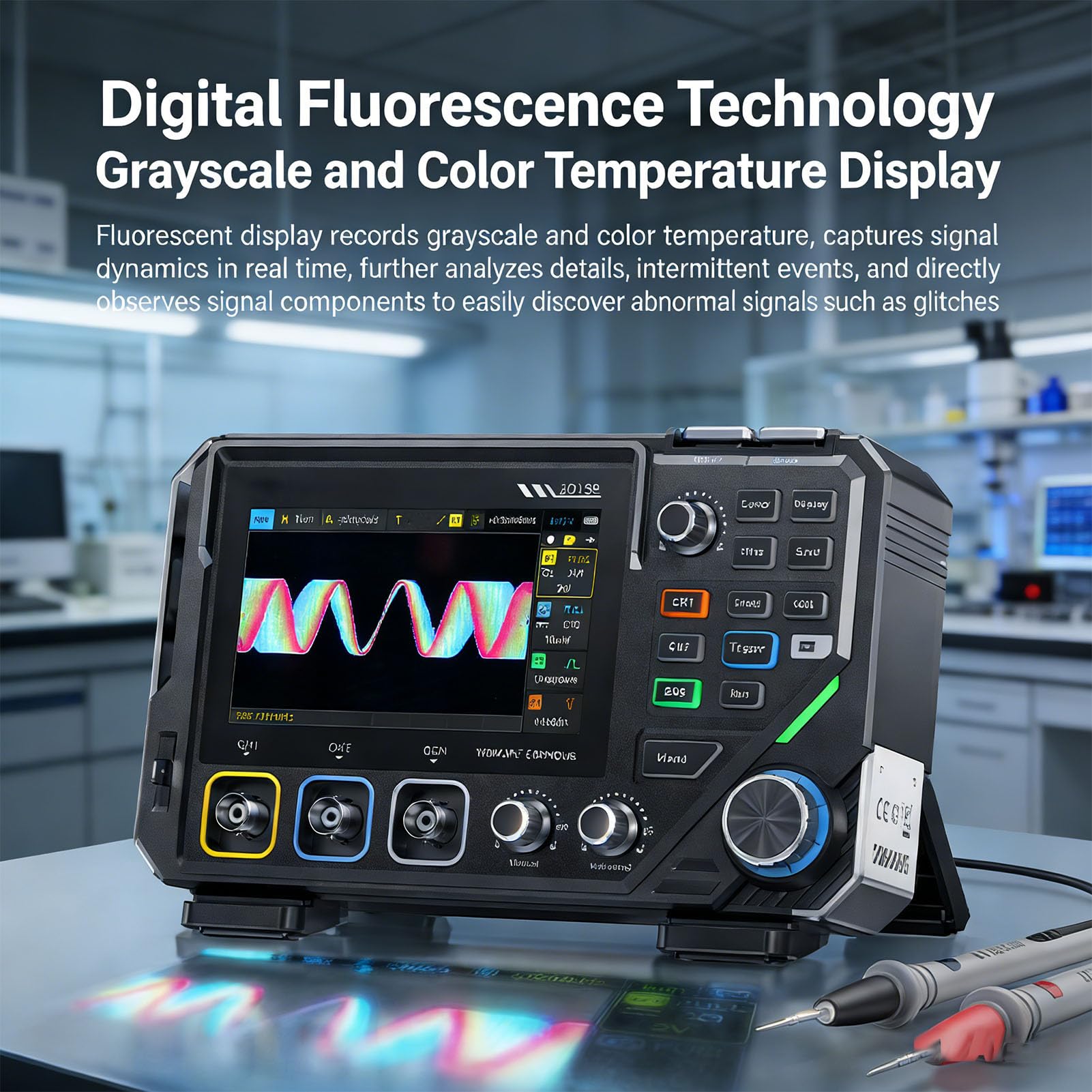 Osciloscopio Digital 100 MHz 3 en 1 con Multímetro y Generador DDS | Doble canal, 500 MSa/s, pantalla táctil IPS de 4,3 pulgadas y generador DDS de 10 MHz para análisis y diagnóstico.