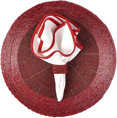 Miniatura 2 de Trunkin' Juego de 4 manteles individuales con cuentas de vidrio de 14 pulgadas color rojo de dos tonos  Manteles individuales de mesa para