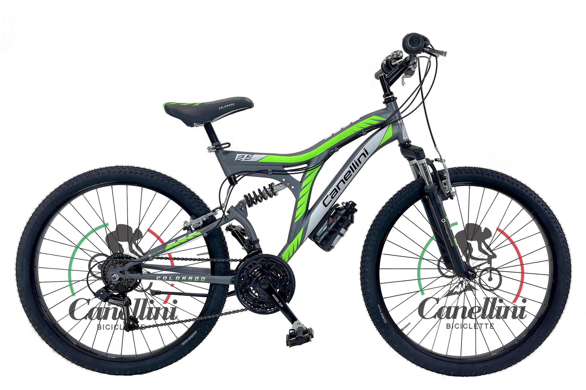 Bicicletta Bambino MTB FULL SUSPENSION 26 COLORADO - Ruote 26" (TITANIO/VERDE)