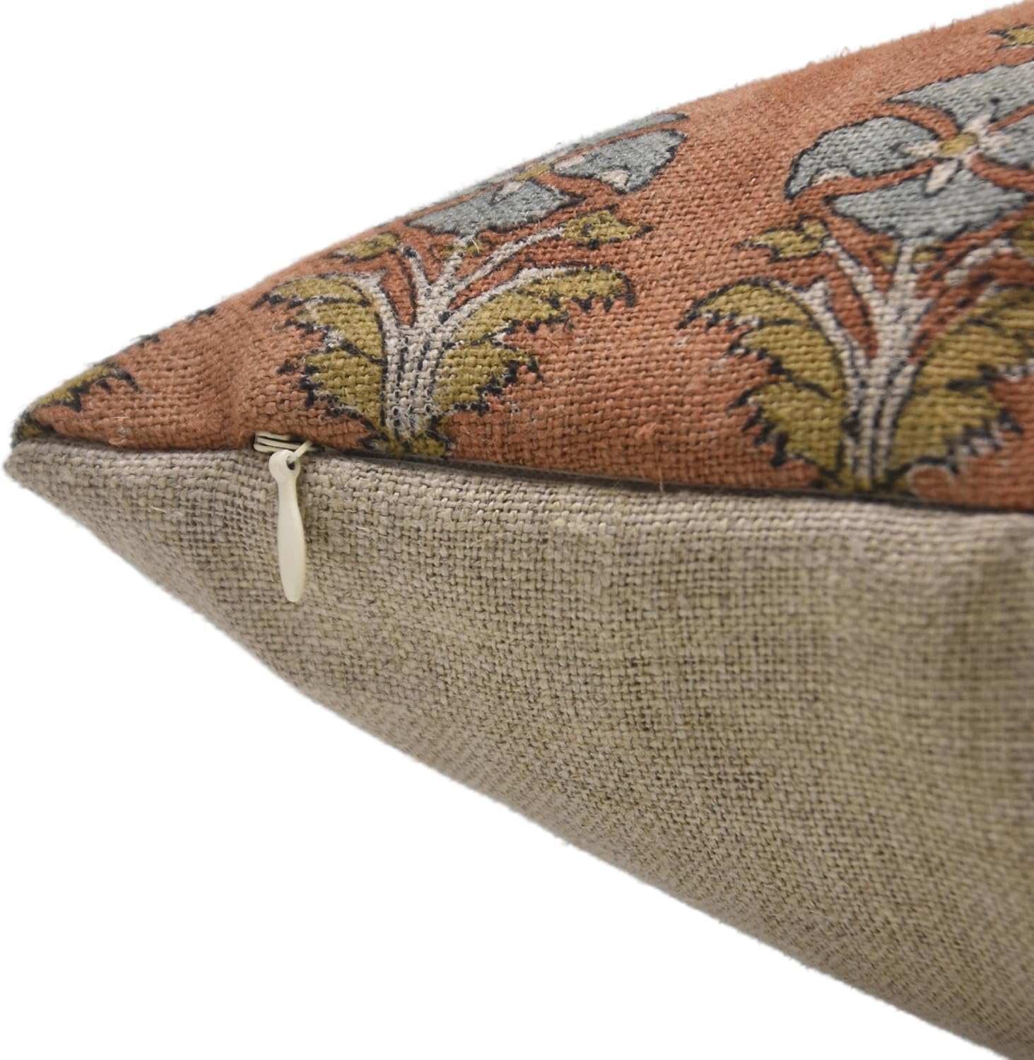 Pillow Covers 20x20 Cushion Cover Floral Pillowcase Hand Block Print Thick Linen Decorative Accent Throw Covers for Sofa, Couch, Farmhouse, Home, Indoor, Outdoor, Chair, Bed (Mormukut-Rust)