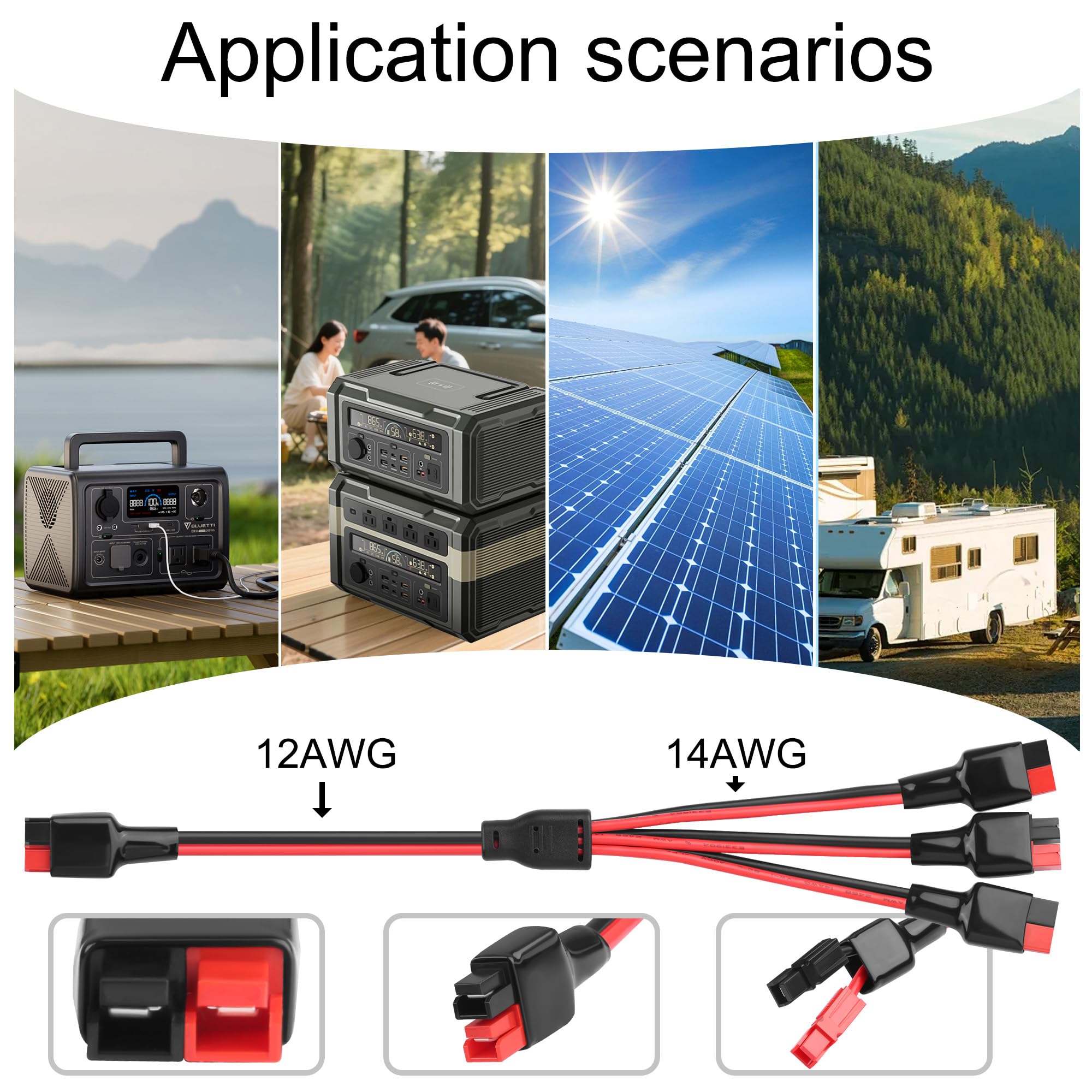 Cavo divisore Y di ricarica solare TIENFOKOTA 1 a 3, cavo di estensione Anderson 14AWG per ricarica rapida con pannello solare, batteria, generatore portatile per stazione di alimentazione RV 1FT