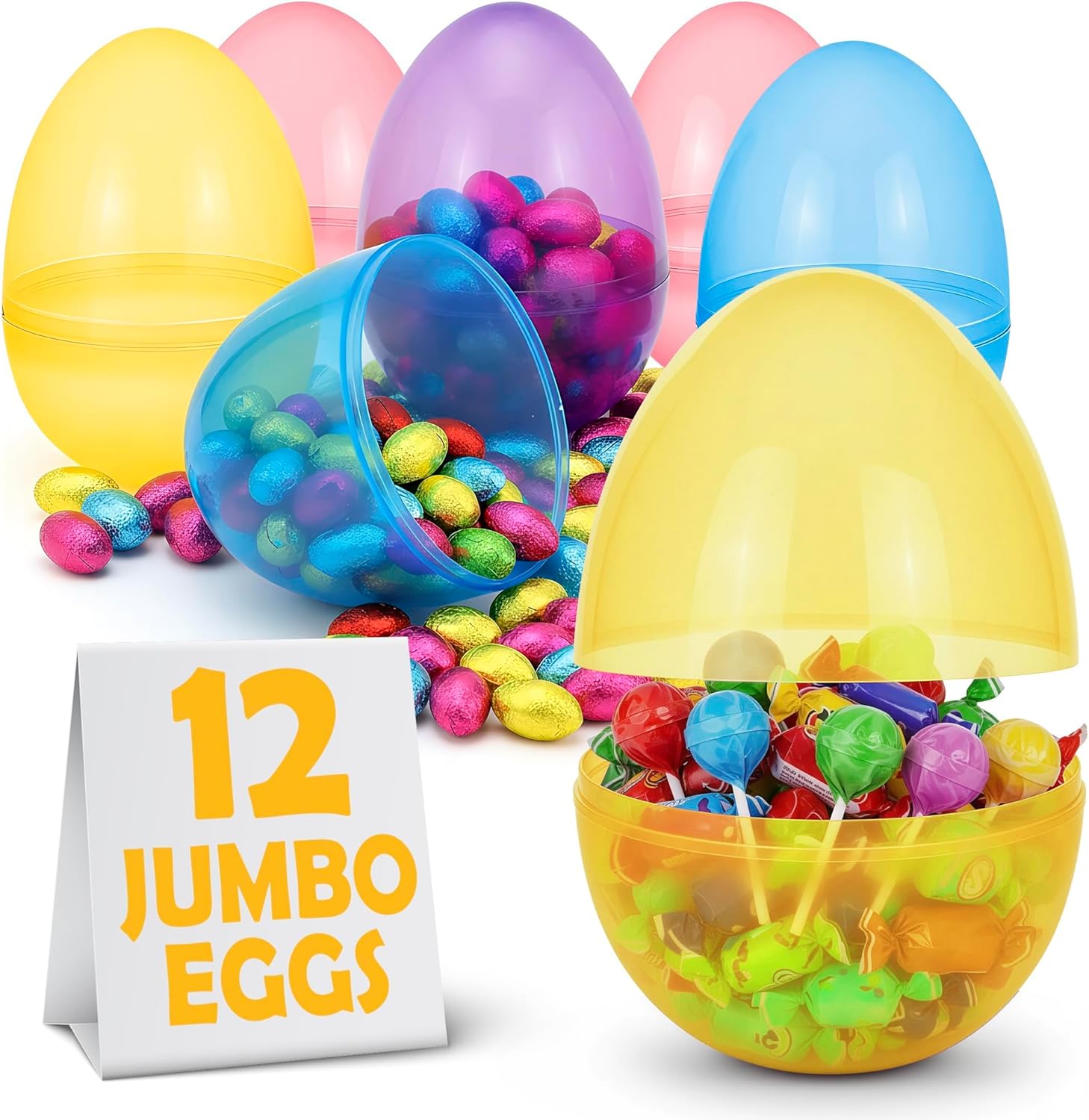 MAXYGIFT Large Plastic Easter Eggs 6” – 12 Pack – Empty Fillable Easter Eggs for Egg Hunt Supplies, Candy, Toys & Basket Stuffers Jumbo