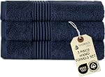 Harbourloom Boulevard Series Luxury Hand Towel Set - 3 Pack of Soft 600 GSM 100% Turkish Cotton Towels for Bathroom, Absorbent Guest Towels, 16x28 Inches Bathroom Towels Hotel Spa Quality (Azure Blue)