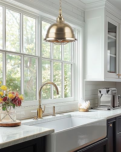 Miniatura 6 de Kira Home Liberty - Lámpara colgante industrial moderna de 13 pulgadas + pantalla de jaula de metal, altura colgante ajustable, acabado de latón frío