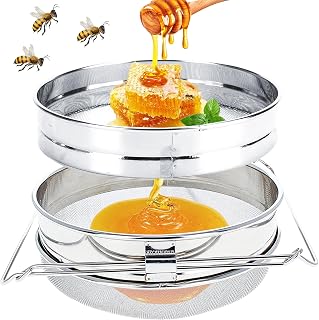 ZONSUSE Colador de Miel de Acero Inoxidable, Filtro de Malla de Doble Tamiz, Herramientas para Extraer Miel con Asas Ajustables, Equipos de Apicultura, Cosechar y Extraer Miel, Ideal para Apicultores