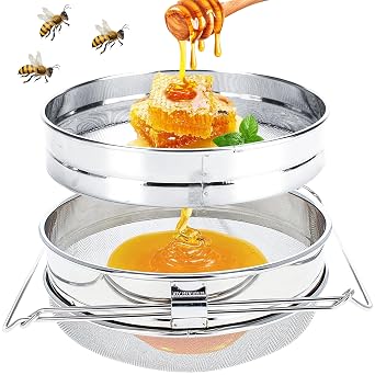 ZONSUSE Stainless Steel Honey Strainer, Double Sieve Mesh Filter, Bee Keeping Extract Tools with Adjustable Handles, Beekeeping Equipment, Harvest, and Extract Honey, Ideal for Beekeepers
