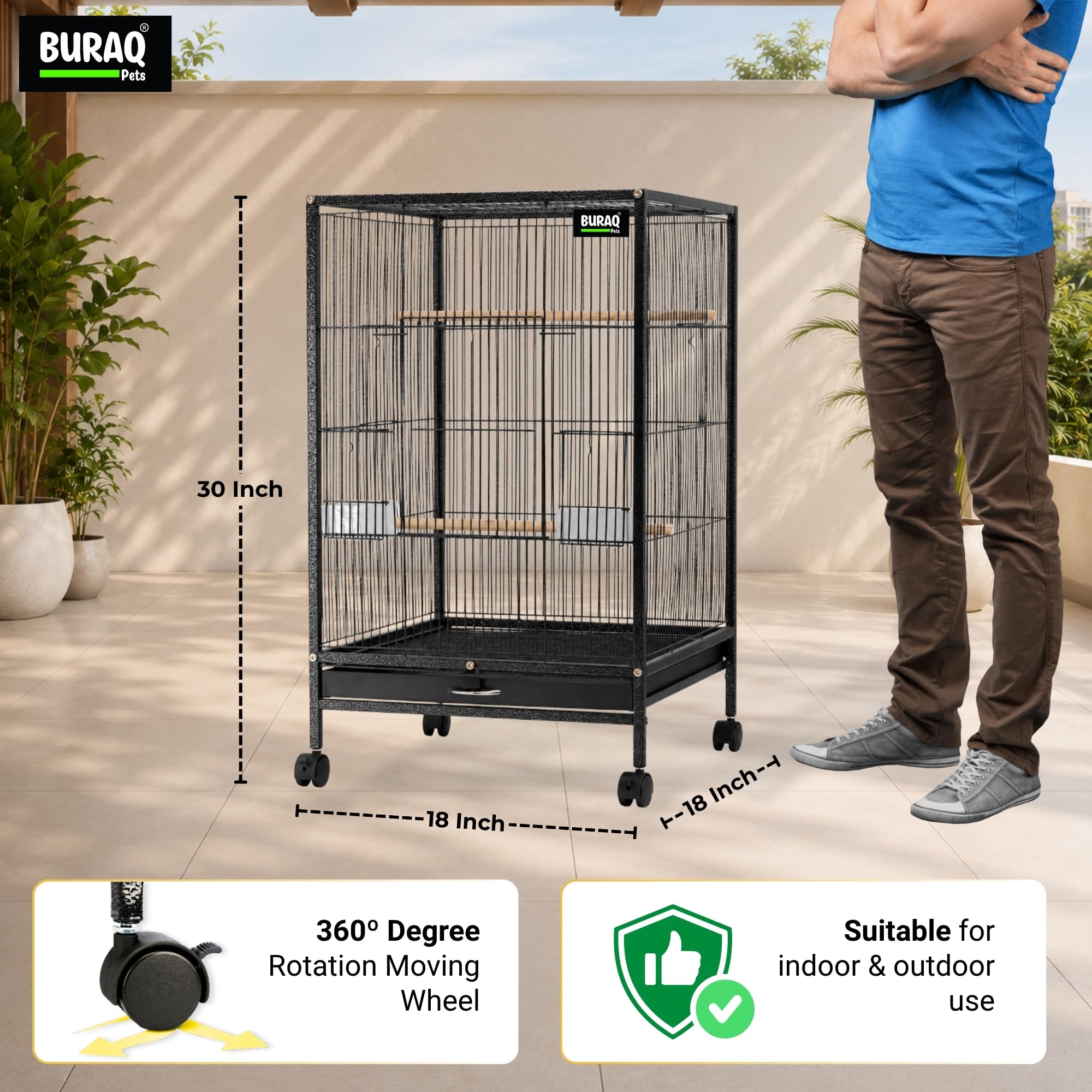 Buraq Pets 30 Inch Large Bird Cage Heavy Duty Small & Medium Birds L 4