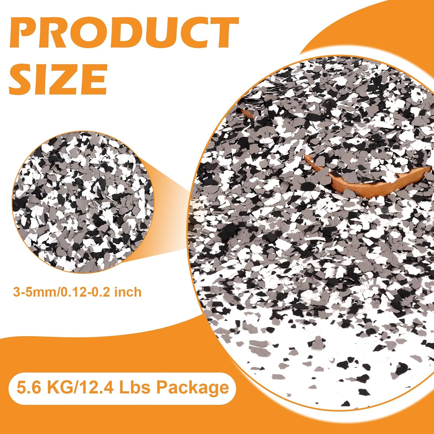 12.4lbs Epoxy Floor Flakes Black Gray White 3-5mm Blend Decorative Color Chips Epoxy Flooring Paint Chips Garage Floor Paint Flakes Concrete Floor Coating for Garages Basement Shops Interior Exterior