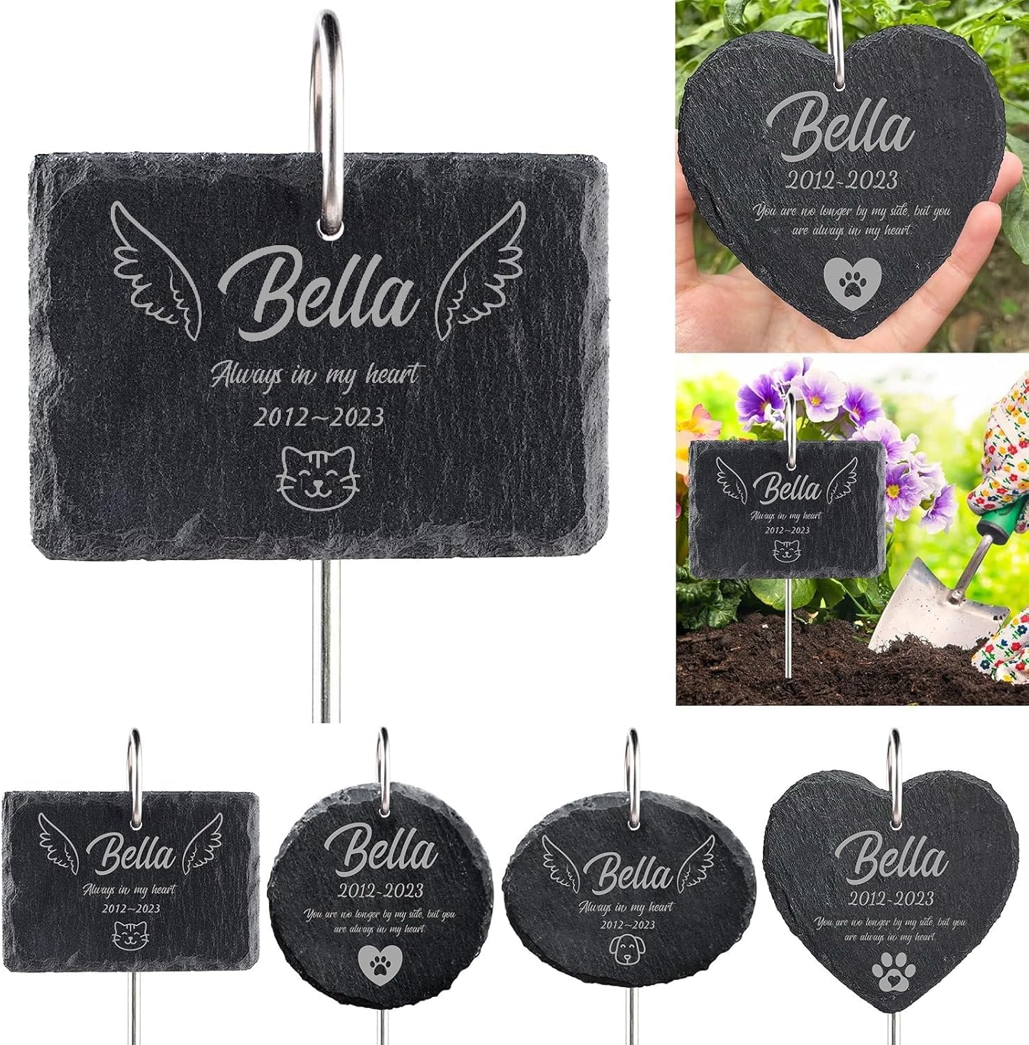 papasgix Personalised Pet Memorial Plaque with Hook Custom Grave Stone Dog Cat Memorial Gifts For Loss with Photo & Name Keepsakes, 10/15/20cm