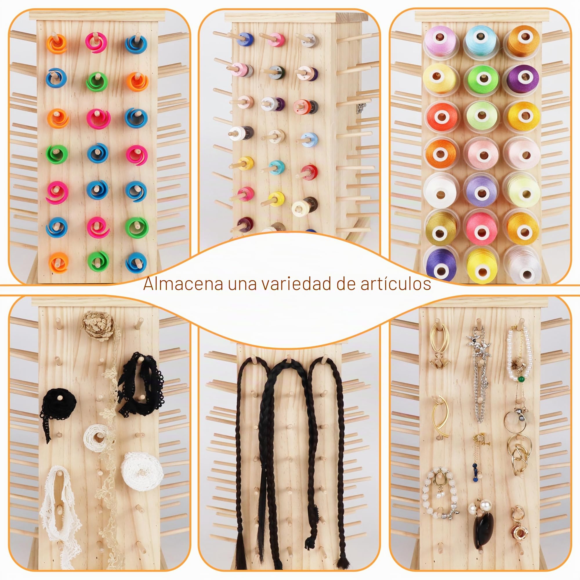 New brothread 84 carretes (hazlo tú Mismo 93 carretes) 360° Totalmente Giratorio de Madera para Hilos/Organizador de Hilos para Costura, Acolchado, Bordado, Trenzado de Cabello y Joyas