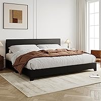 Allewie King Size Faux Leather Platform Bed Frame with Adjustable Headboard, Wood Slats, No Box Spring, Noise-Free, 900lb Support