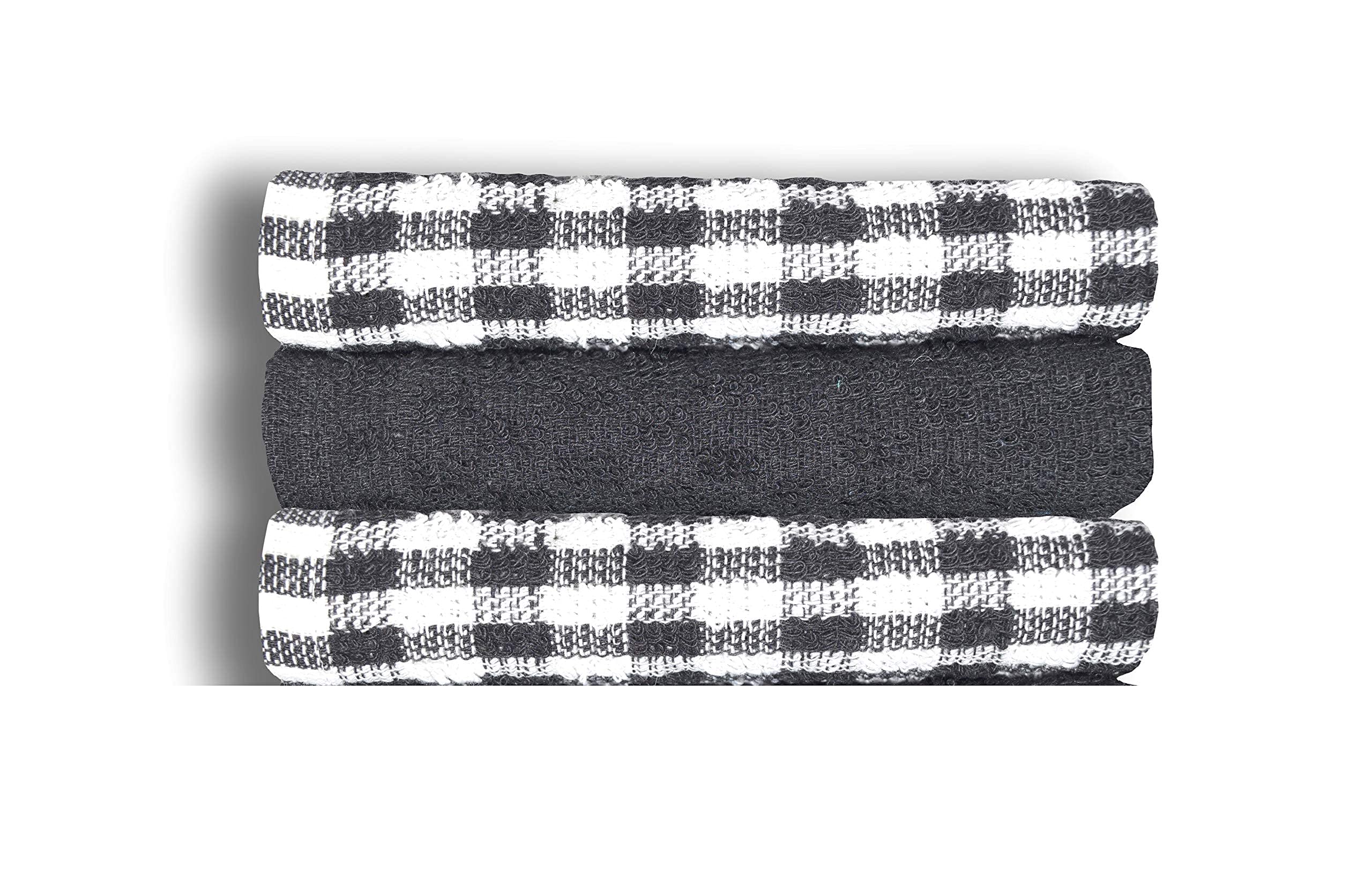 A & B Traders Black 100% Cotton Terry Tea Towels Packs (Sets Of 2, 3, 6, 12 Or 15) Egyptian Mono Check Superdry Soft Professional Hotel Quality Kitchen Dish Cloth (, 3)