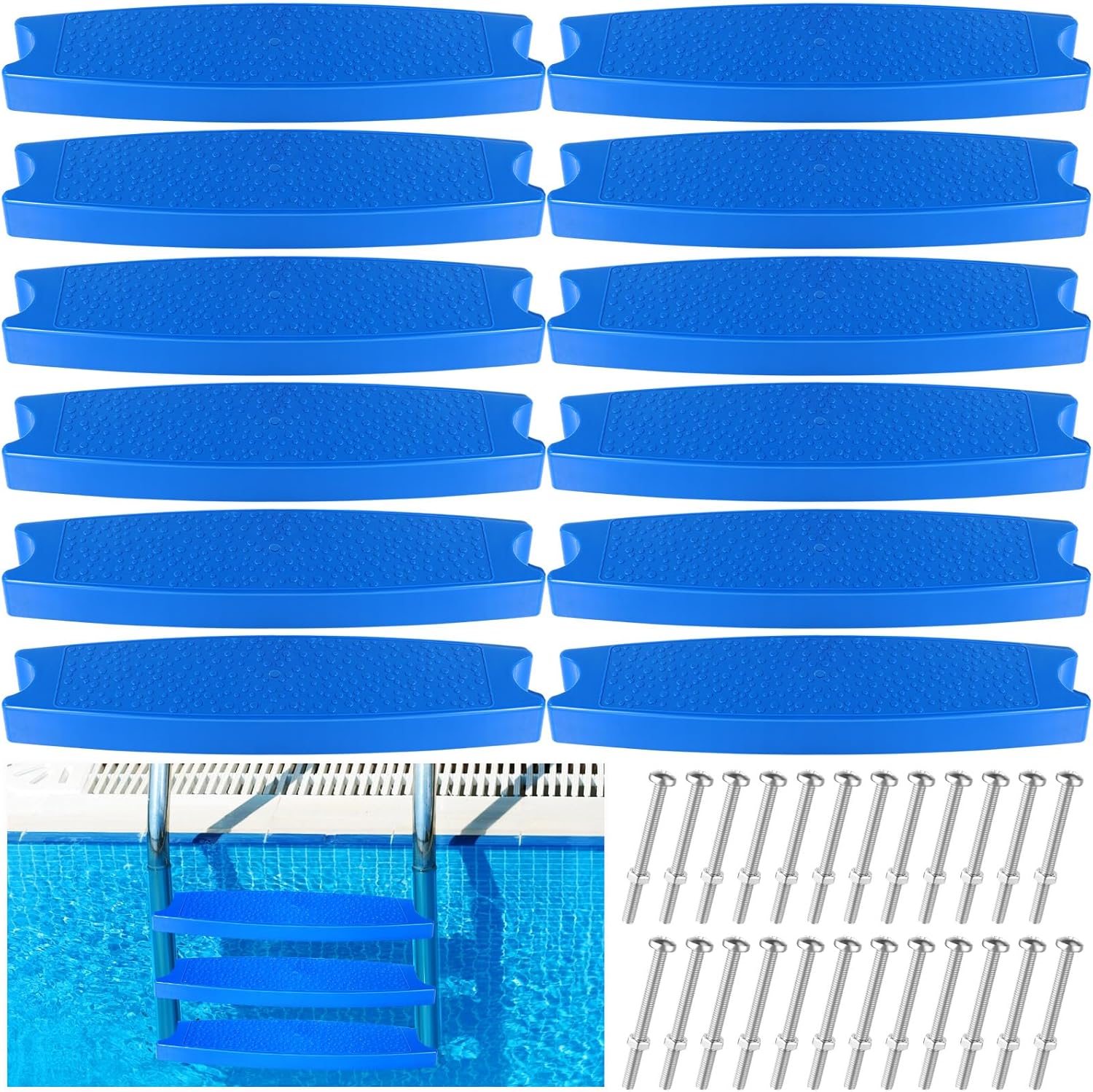 12 Pack 18'' Pool Ladder Steps Replacement Bulk, Universal Swimming Pool Ladder Steps for Large Scale Inground Above Ground Heavy Duty ABS Plastic with Stainless Steel Bolts(Blue)