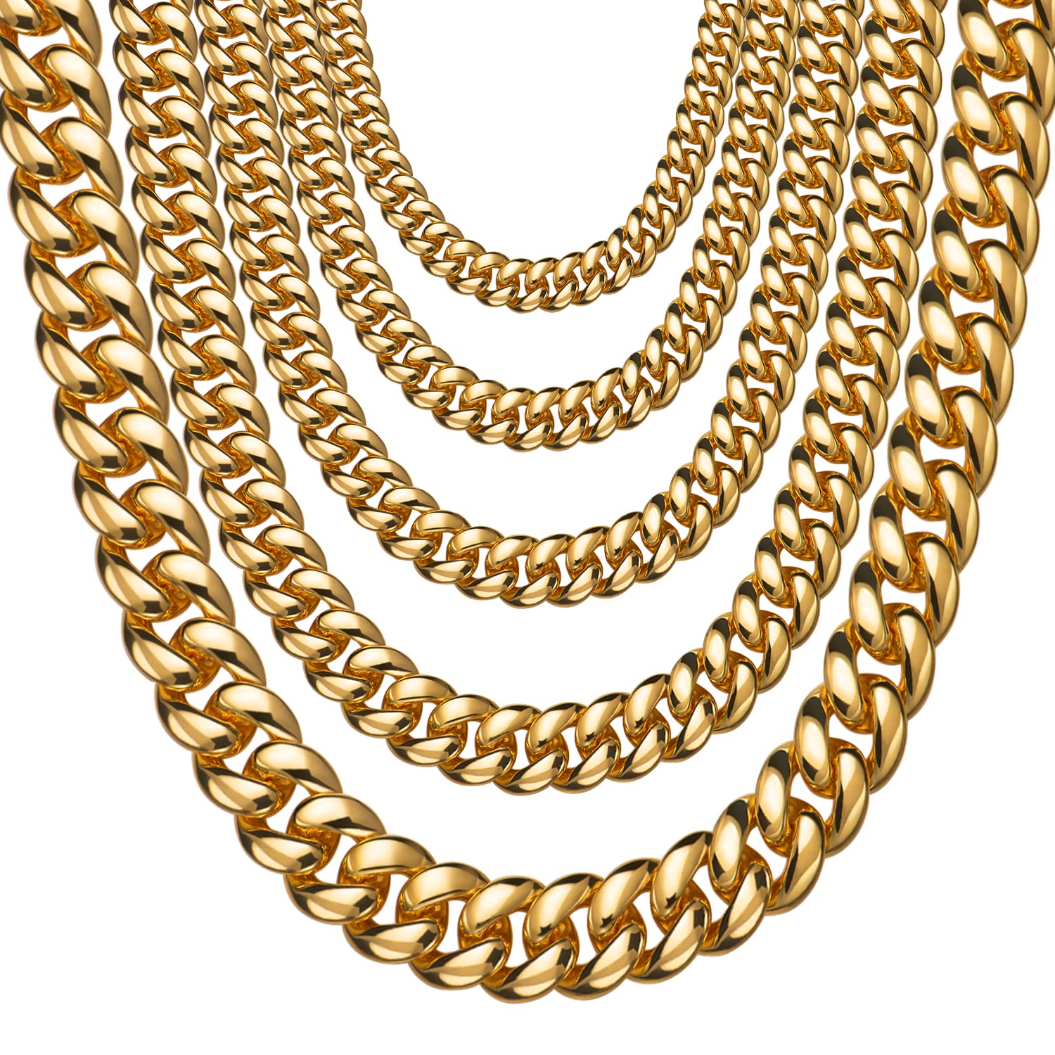 Napal SwissMens Cuban Link Chain Miami Cuban Necklace 18k Gold Silver Over Stainless Steel Chain for Men 13mm - 35mm Iced Out Hip-Hop & Cool Style Jewelry