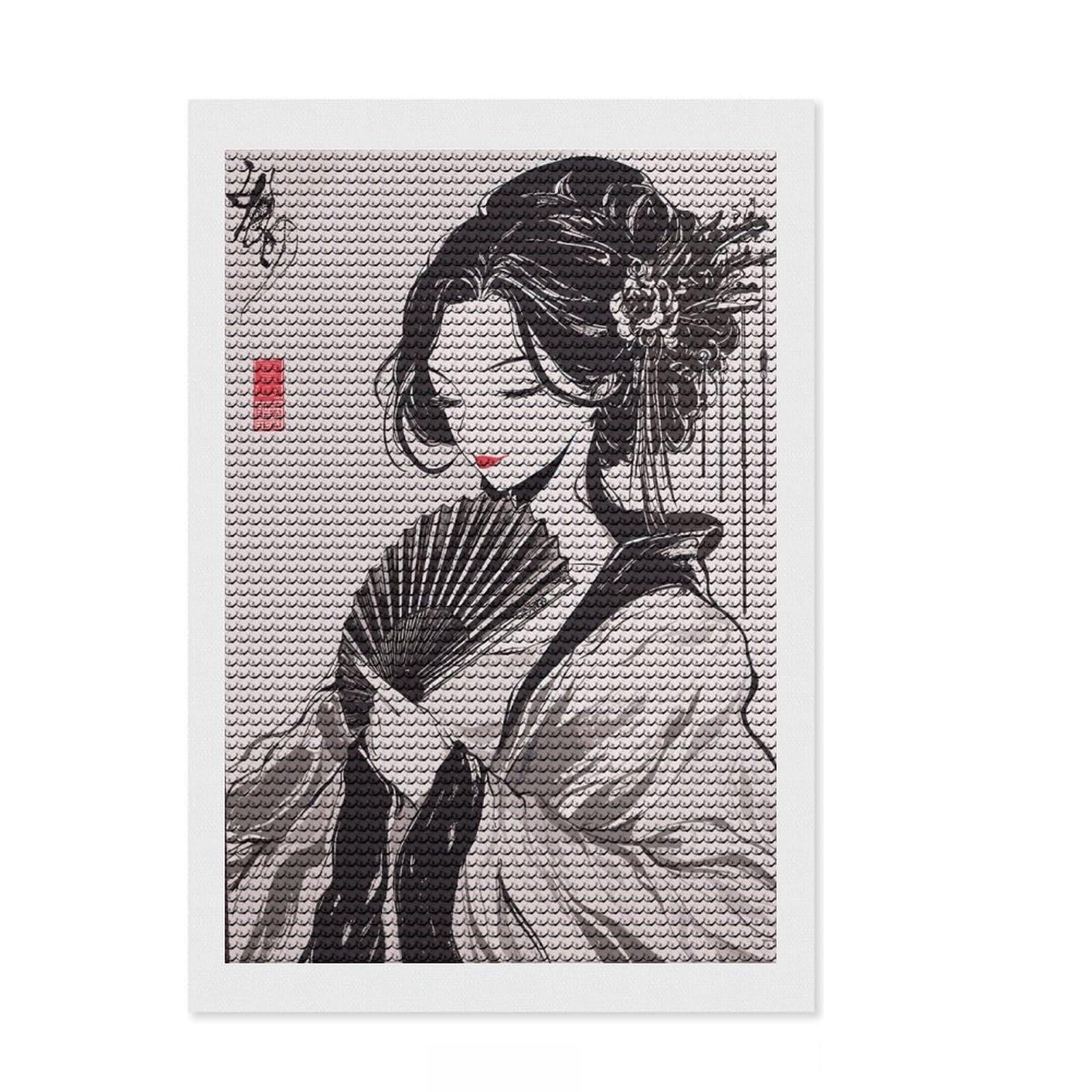 Junmoney Geisha Paint Diamond Painting Kit 8"x12", Aesthetic Room Decor, Christmas Gift, Farmhouse Decor, Holiday Gift Idea