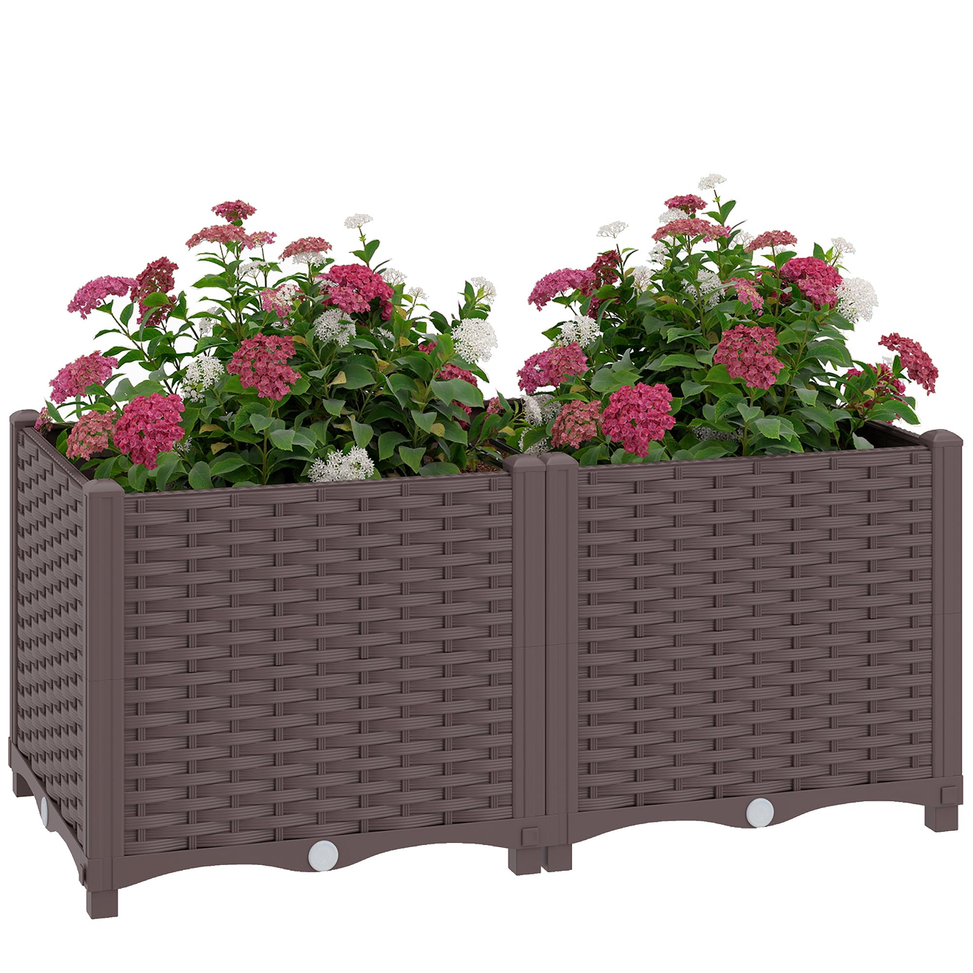 Outsunny Brown Plastic Raised Garden Bed With Legs Self Watering 80 X 40 X 37 Cm