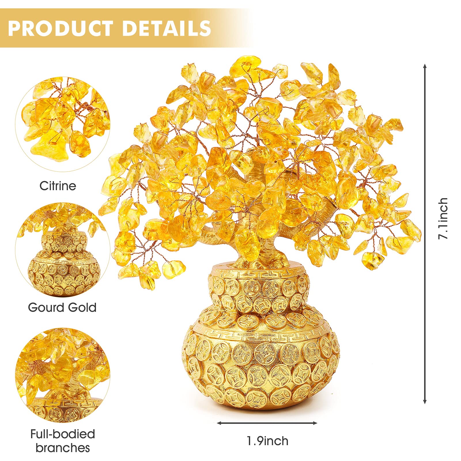 Bwinka Feng Shui Citrine Multicolor Crytal Money Tree Bonsai with Chinese Decoration for Luck and Wealth