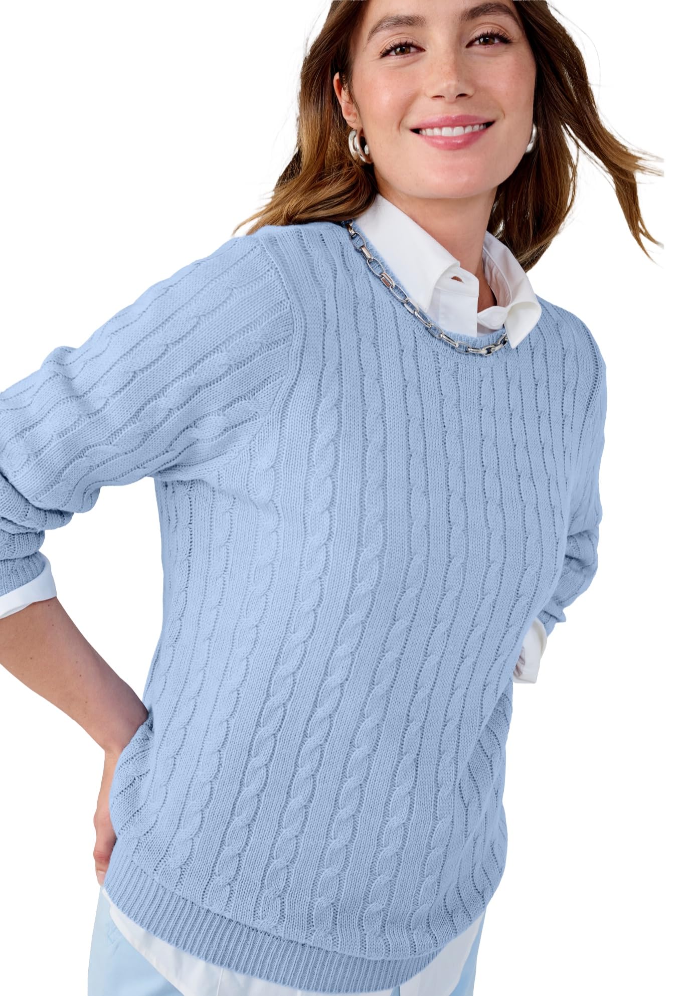 Jessica London Womens Plus Size Cable Crewneck Sweater