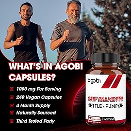 agobi Saw Palmetto Supplement with Nettle Leaf & Pumpkin - Support for Restful Mood, Hair Health, Immune System & Energy Production - 240 Veggie Capsules for 4-Month Suppply