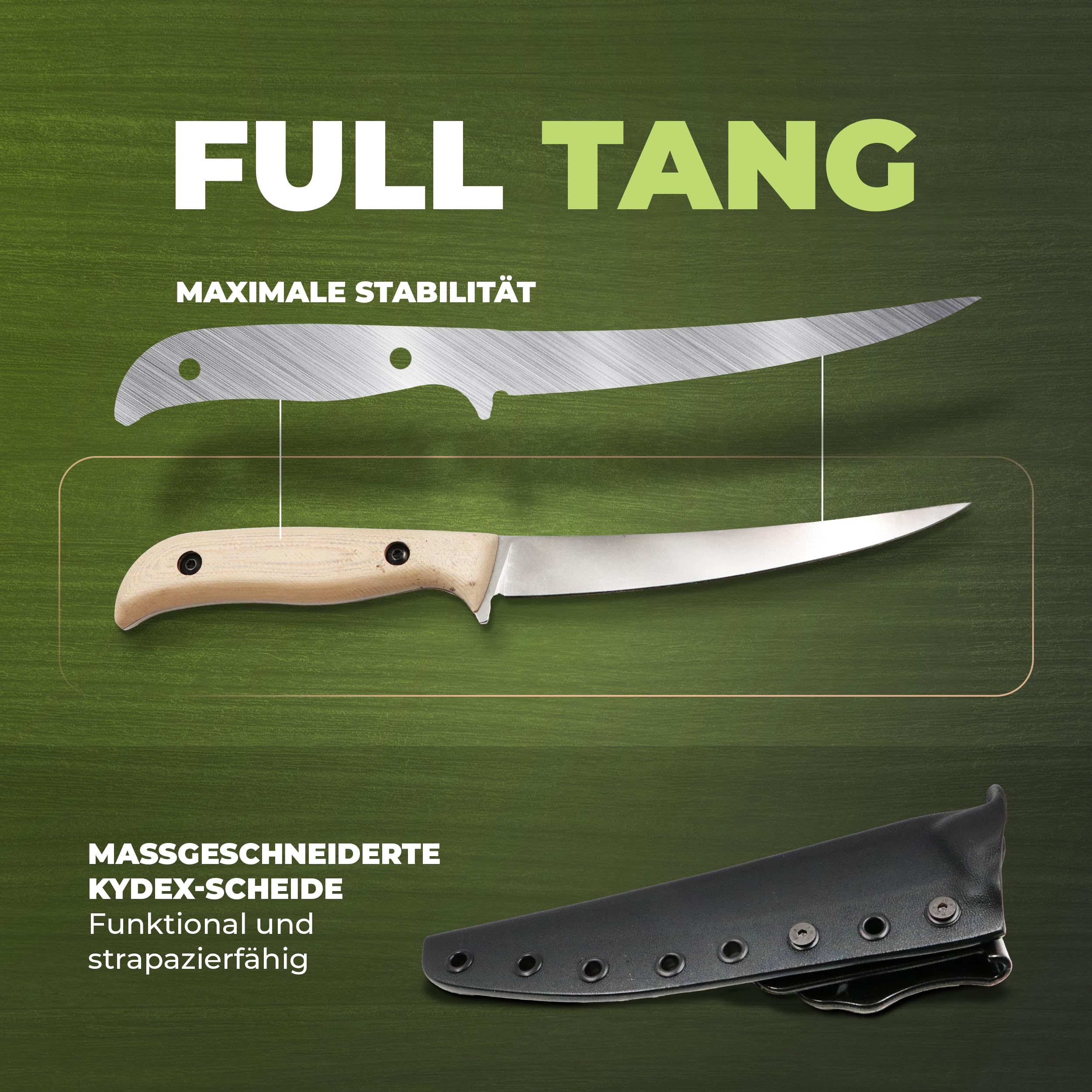 Messerfieber® Filetiermesser 16 cm [Mit Edelstahlklinge & T10-Griff] – inkl. Kydex-Scheide – Filetiermesser für Fisch & Fleisch – Ausbeinmesser für Küche, BBQ & Outdoor (Handgefertigt & Rostfrei)