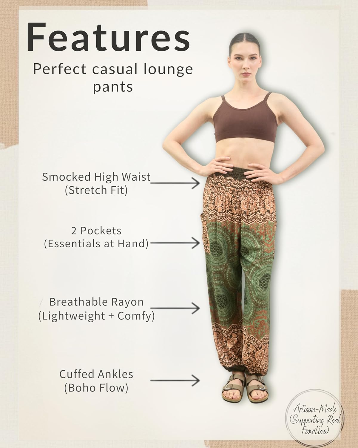 Boho Pants 2-Pocket Flowy Harem Pants Women for Yoga Travel Hippie Clothes - Image 3