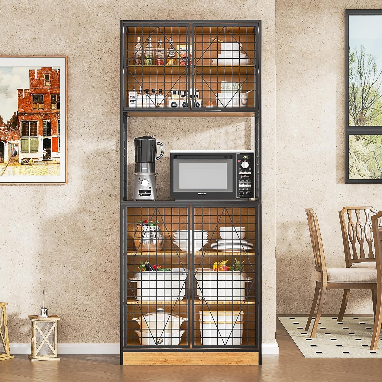 VECELO 72in Tall Kitchen Pantry Cabinet with Doors and Shelves, Large Freestanding Storage Cupboard with Countertop Hutch, Oak