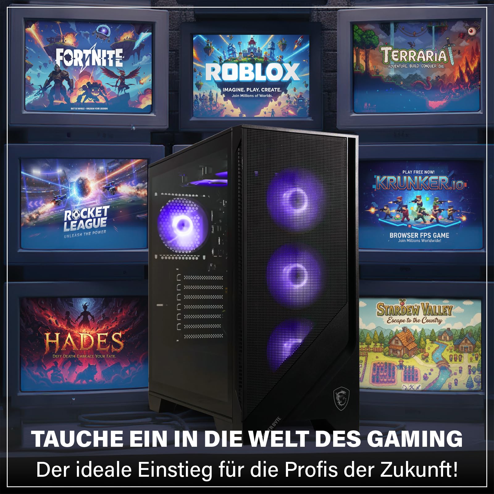 HYPER BYTE® Essential Gaming PC - Computer mit AMD Ryzen 3 3200G mit 4,0 GHz | Vega 8 | 16GB DDR4 RAM | 256GB SSD | Gamer Tower Desktop | USB 3.0 | WLAN | Windows 11 Pro
