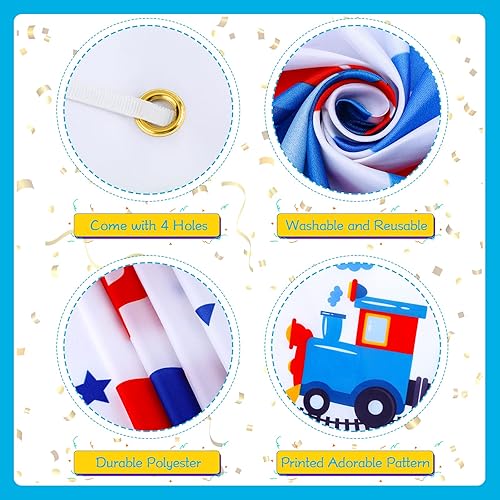 Miniatura 6 de Cartel de feliz cumpleaños con tema de tren – Suministros para fiesta de cumpleaños para niños y niñas – Cartel de fiesta temática de tren de tren –