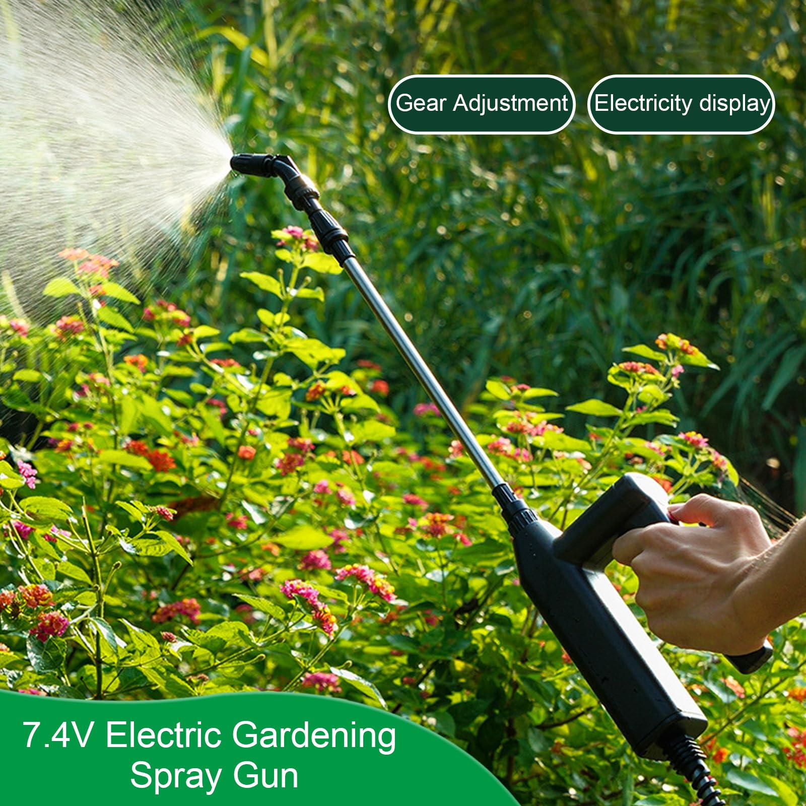 Spruzzatore elettrico per piante con ugelli regolabili e tubo da 8 m, spruzzatore a pressione a batteria da 7,4 V, USB ricaricabile, barra spray portatile per giardino, cortile, prato (pressurizzatore