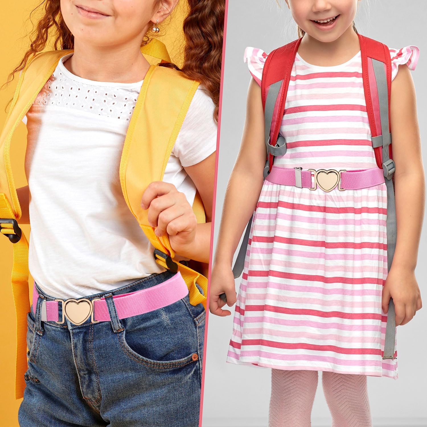 Mikovivi 2 Pcs Girls Elastic Waist Belts, Waistband with Heart Clasp Adjustable Dress Adjuster for Toddler Kid