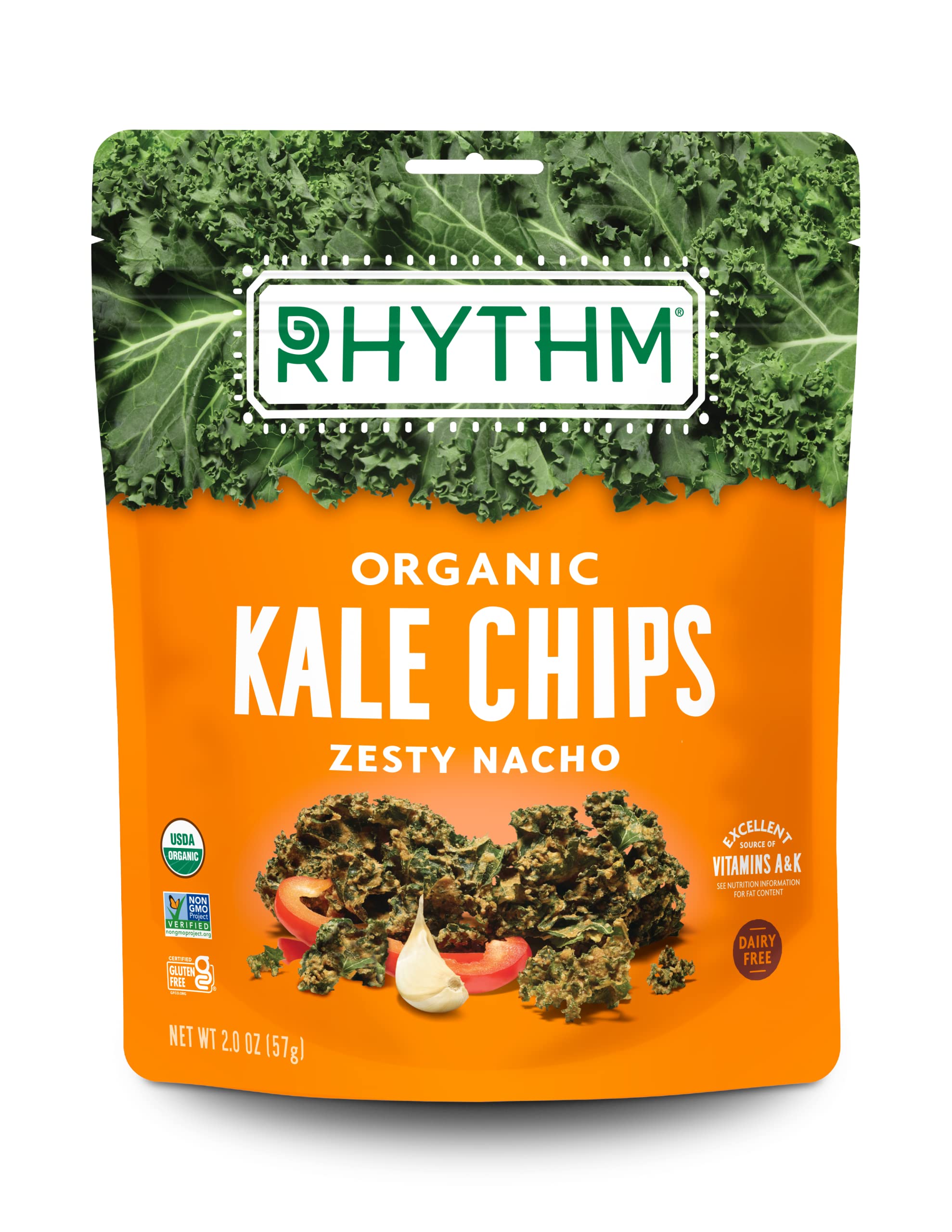 Rhythm Superfoods Kale Chips, Zesty Nacho, Organic and Non-GMO, 2.0 Oz (Pack of 12), Vegan/Gluten-Free Superfood Snacks